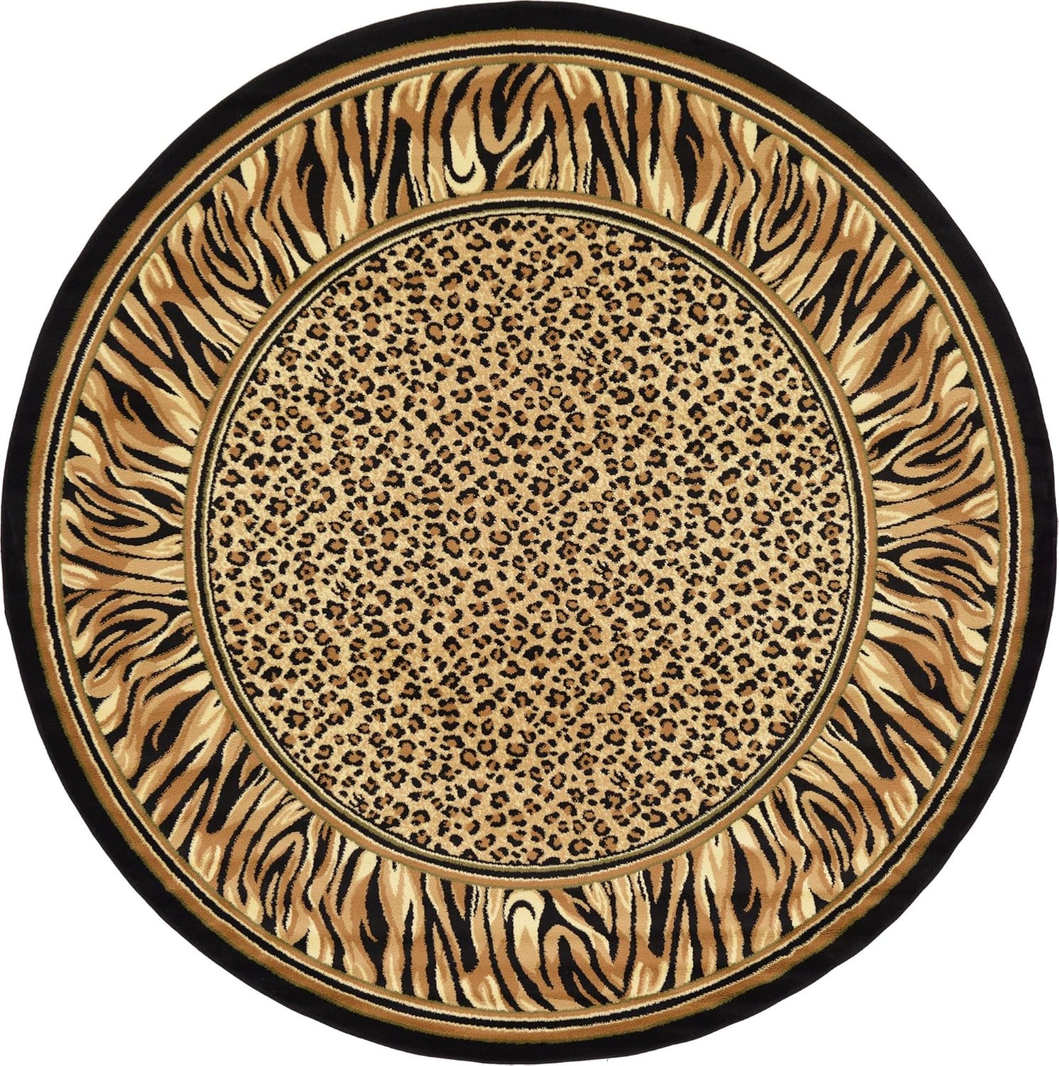 Cheetah Border Area Rug – Wildlife Collection, Round 8′ Ivory/Black