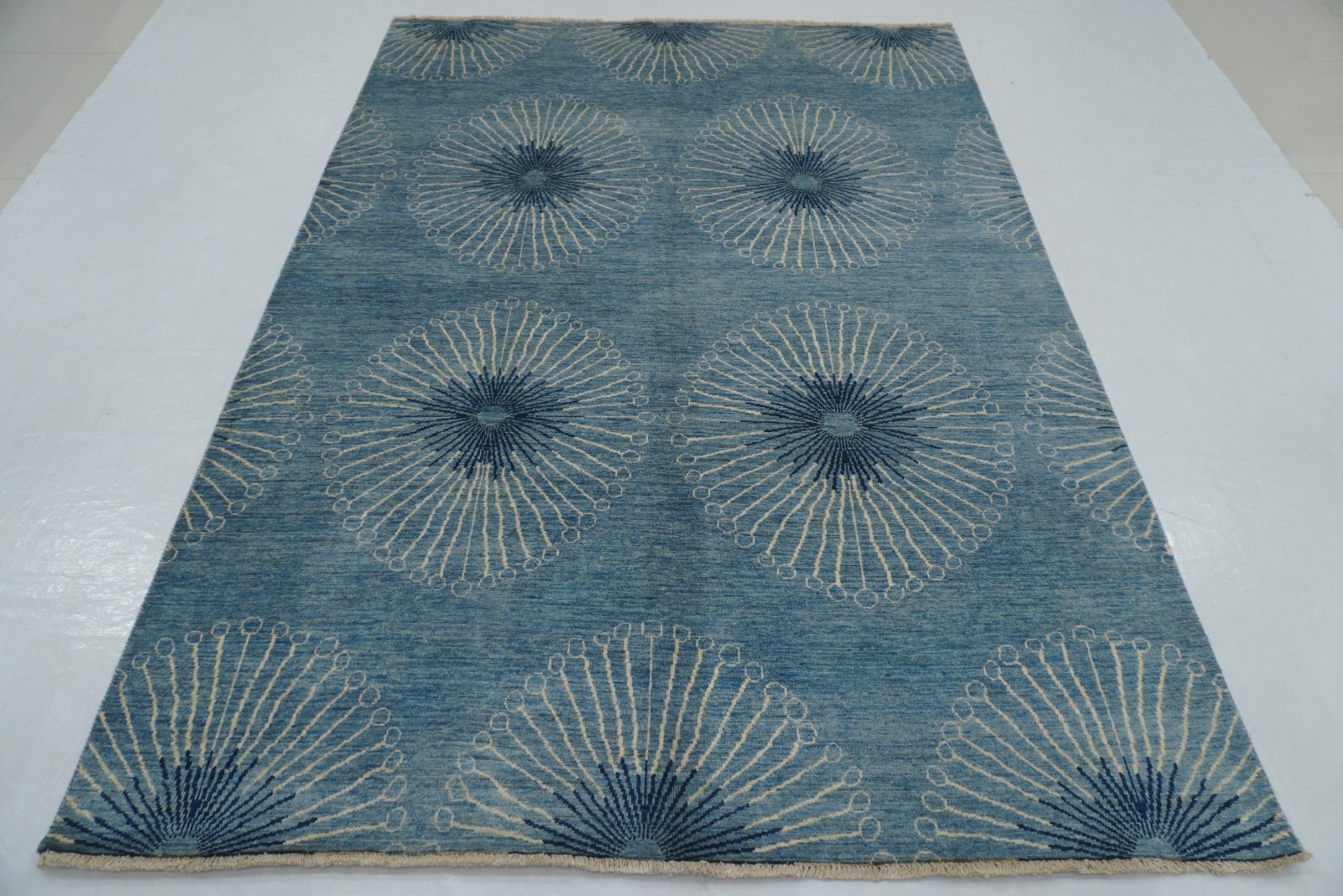 6×8 ft Blue Floral Gabbeh Afghan Hand Knotted Wool Area Rug