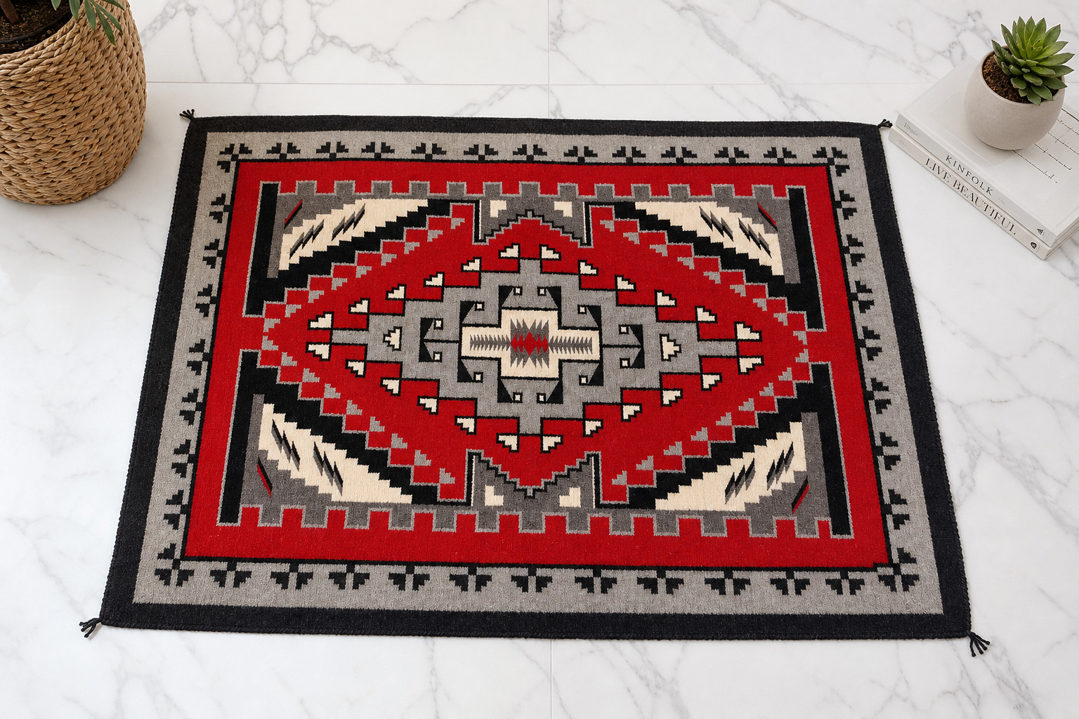Antique Two Grey Hill Rug 4×6 Native American Indian Art Ganado Navajo Wool Rug