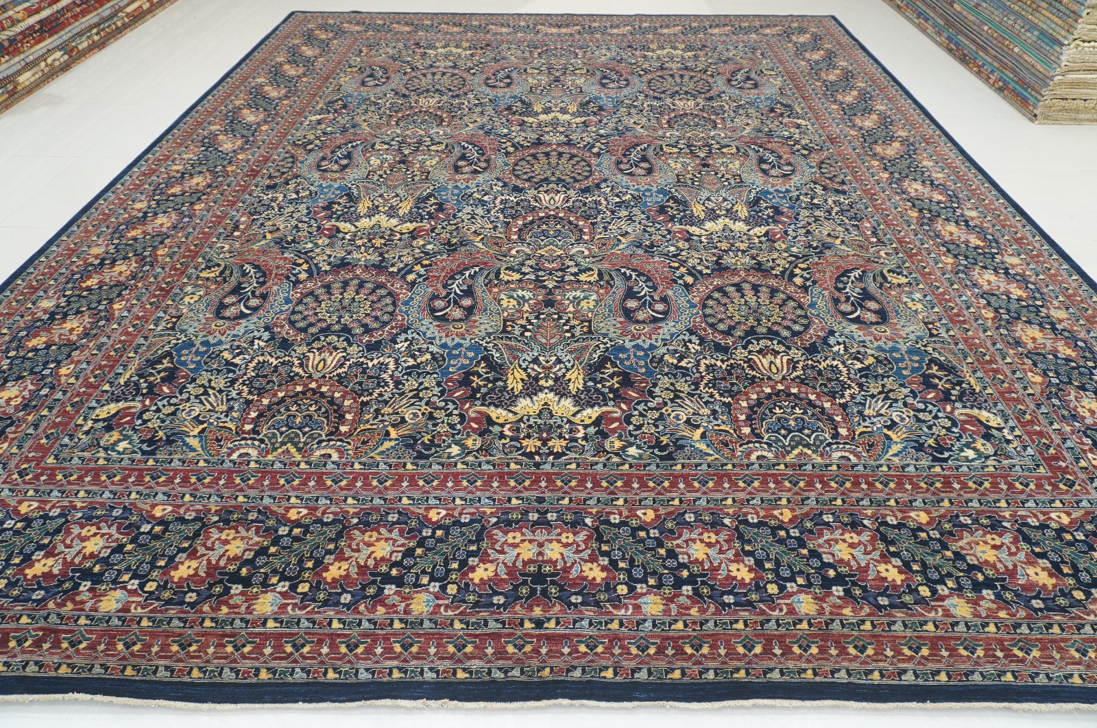 12×15 ft Navy Blue Turkish Hereke Hand Knotted Wool Oriental Rug