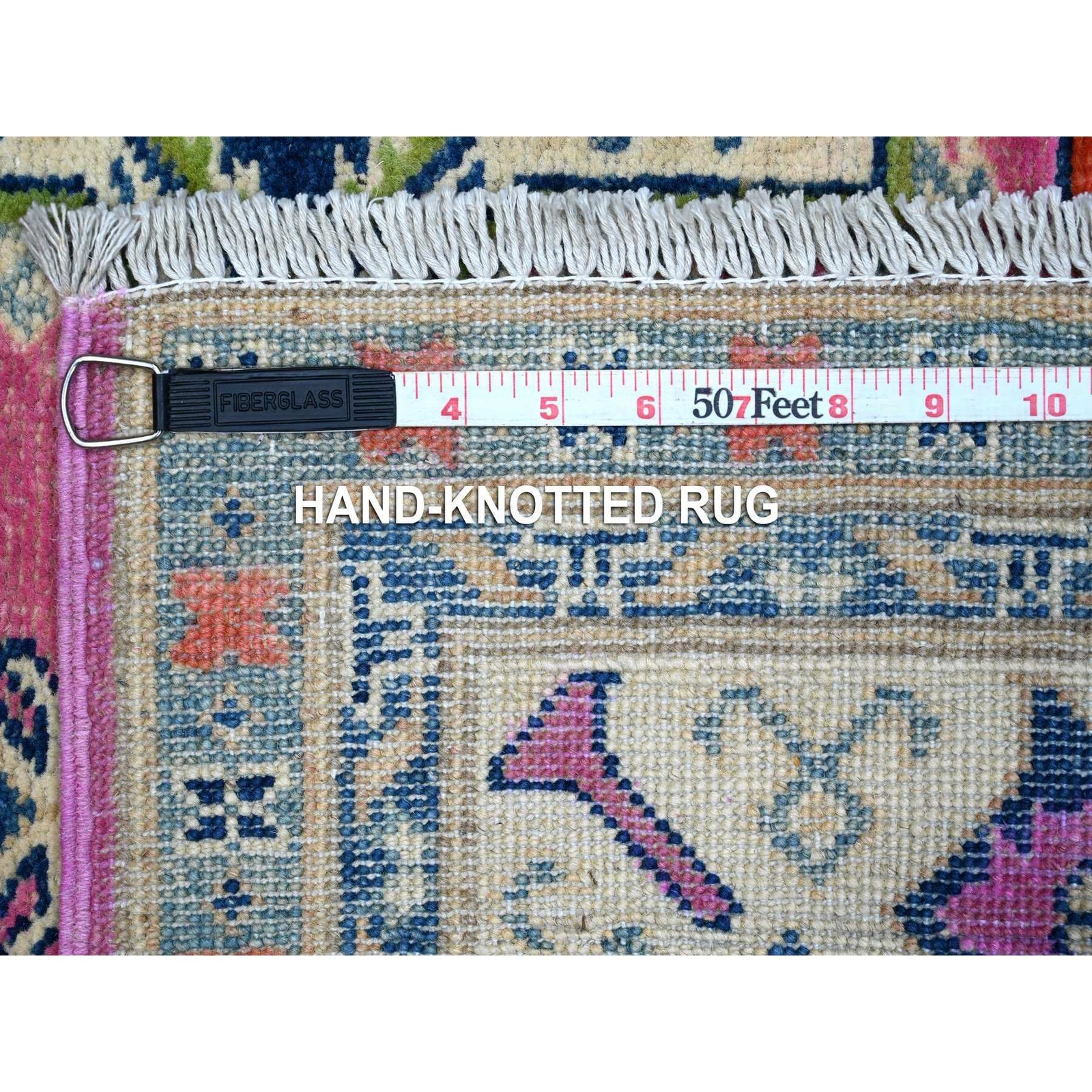 5′ x 6’9″ Thulian Pink Colorful And Vibrant Fusion Kazak Oriental Rug R89338