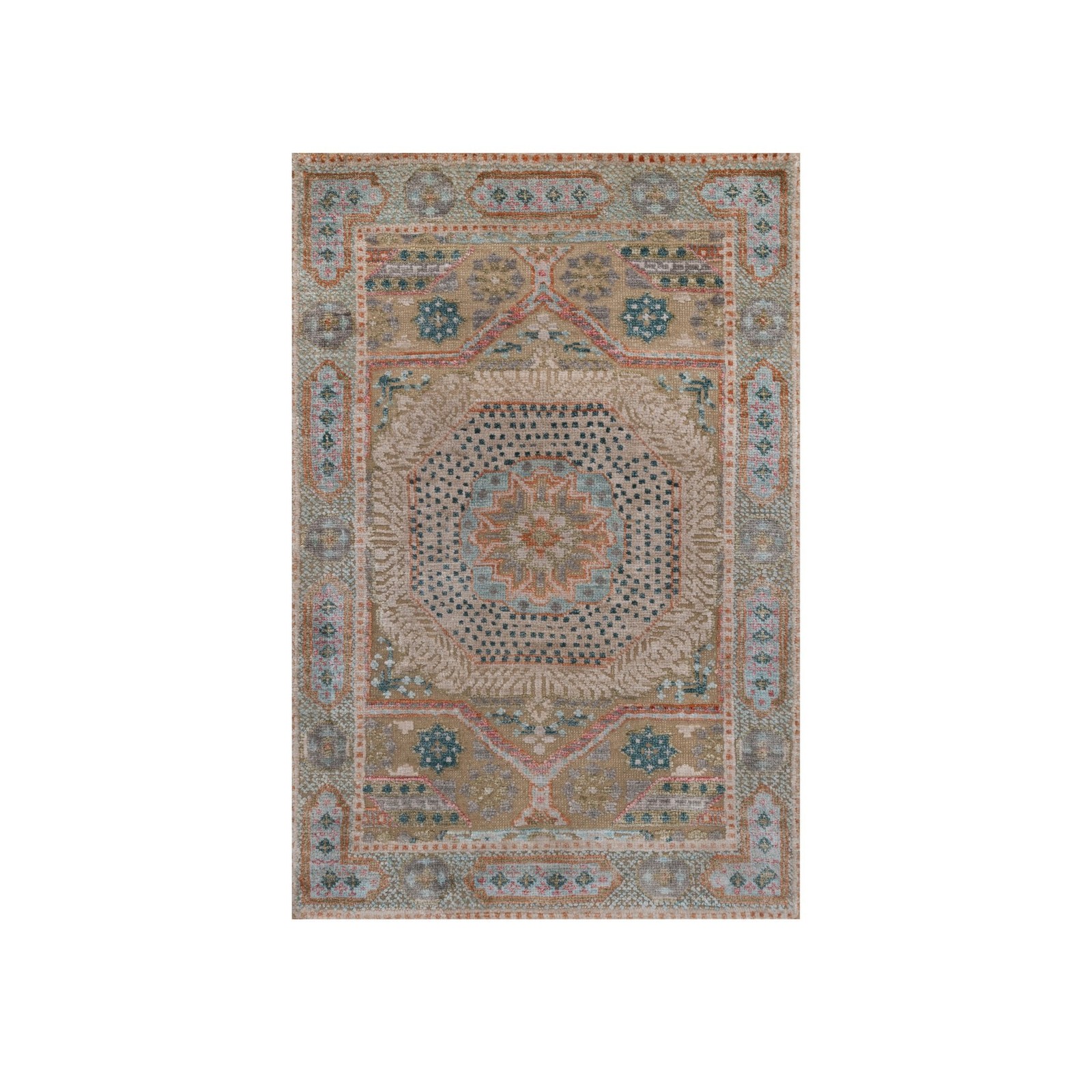 2’1″x3’1″ Brown Hand Knotted Mamluk Design with Medallion Wool and Silk Mat Rug