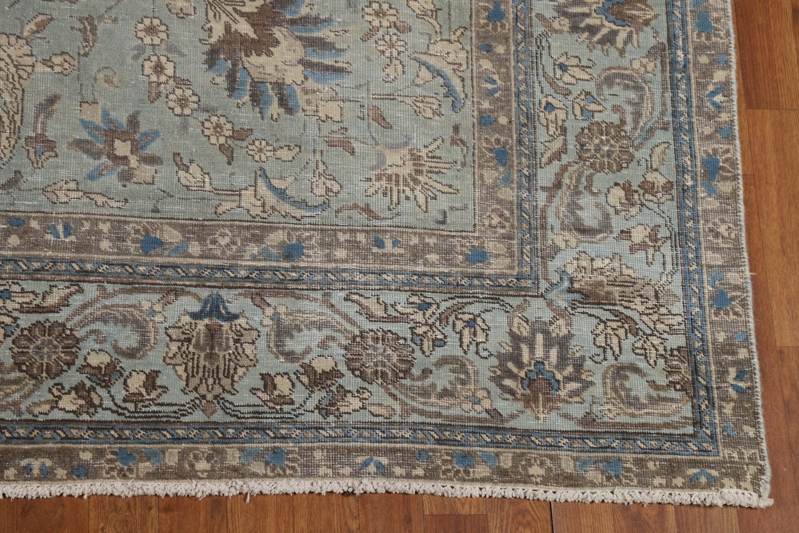 Handmade Sage Green Floral Tebriz Area Rug 7×11 Vintage Over-Dyed Room Size Rug