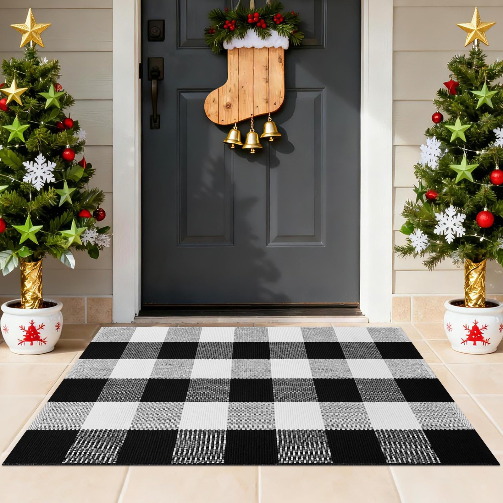 Fixseed Buffalo Plaid Checkered Rug 2×3 Black and White Checkered Outdoor Rug…