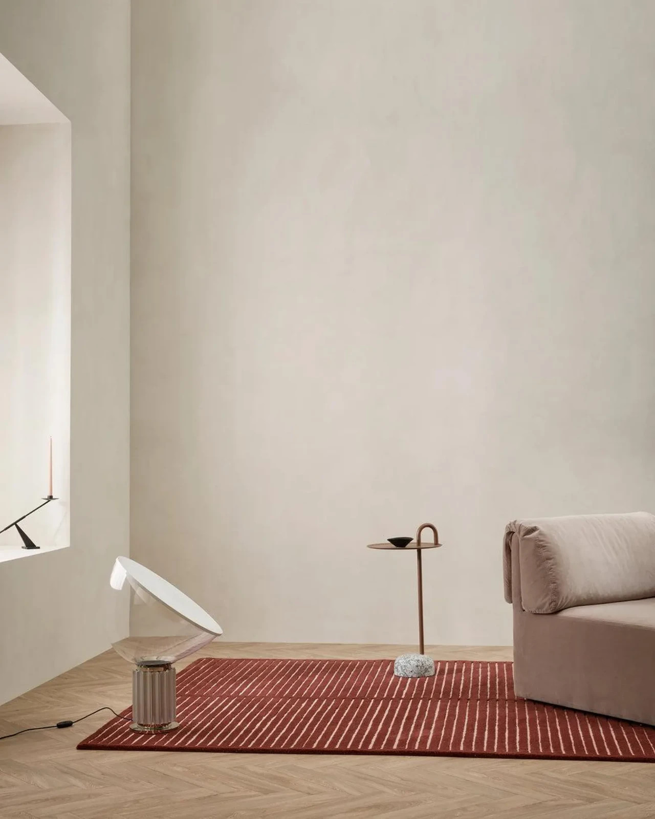 Hand Tufted Red Striped Area Rug | Minimalist Maroon Pink High Low Wool Rug.