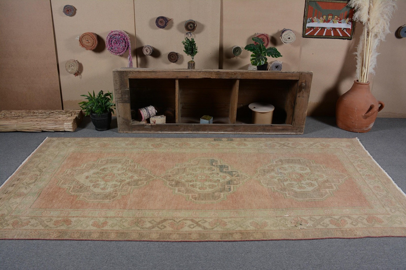 4,4×9,7 ft Turkish Large Rug, Vintage Brown Rug