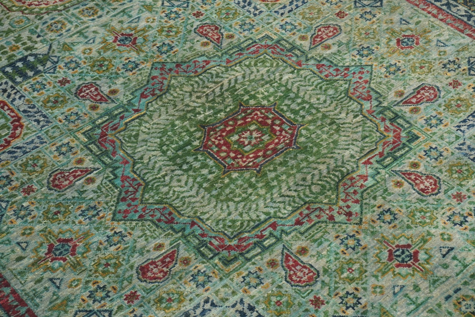 5×7 ft Blue Mamluk Afghan Hand Knotted Wool Medallion Rug