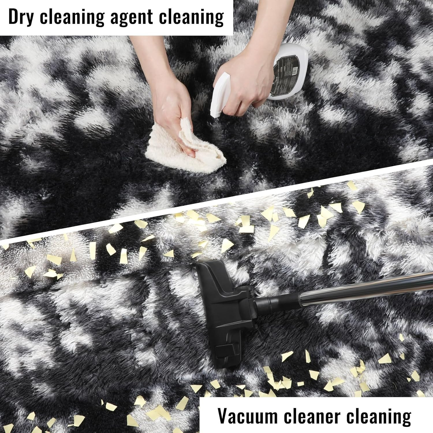 Large 9×12 Fluffy Black White Grey Area Rug for Living Room & Kids Room