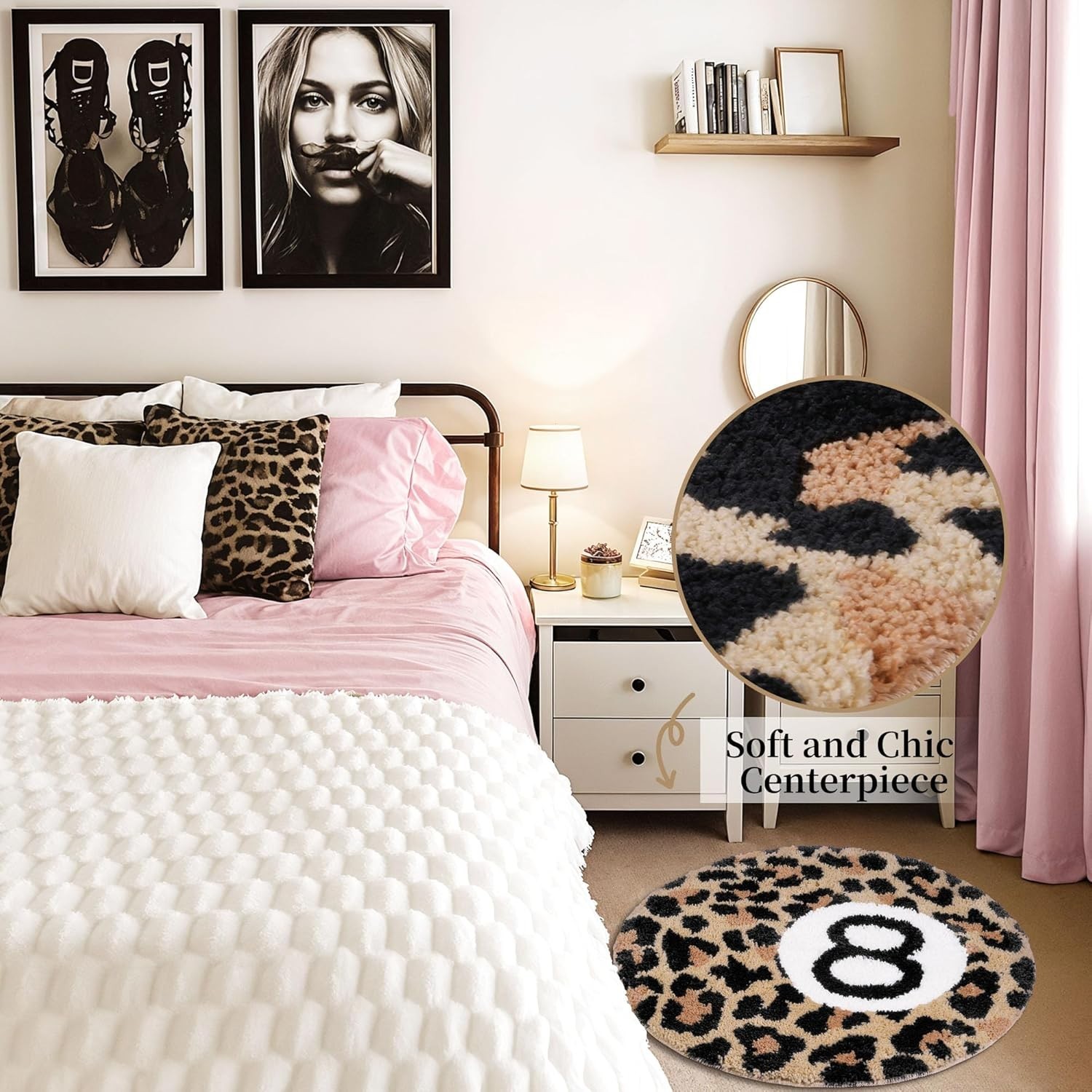 Modern Cheetah 8 Ball Rug 24″ Round Soft Plush Area Rug with Non-Slip Backing