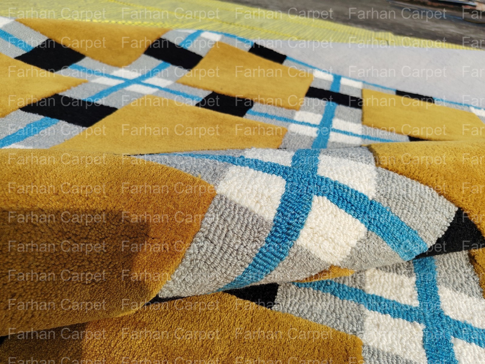 Hand Tufted Geometric Area Rug 12×15 Ft | Modern Checkered Wool Carpet for Large