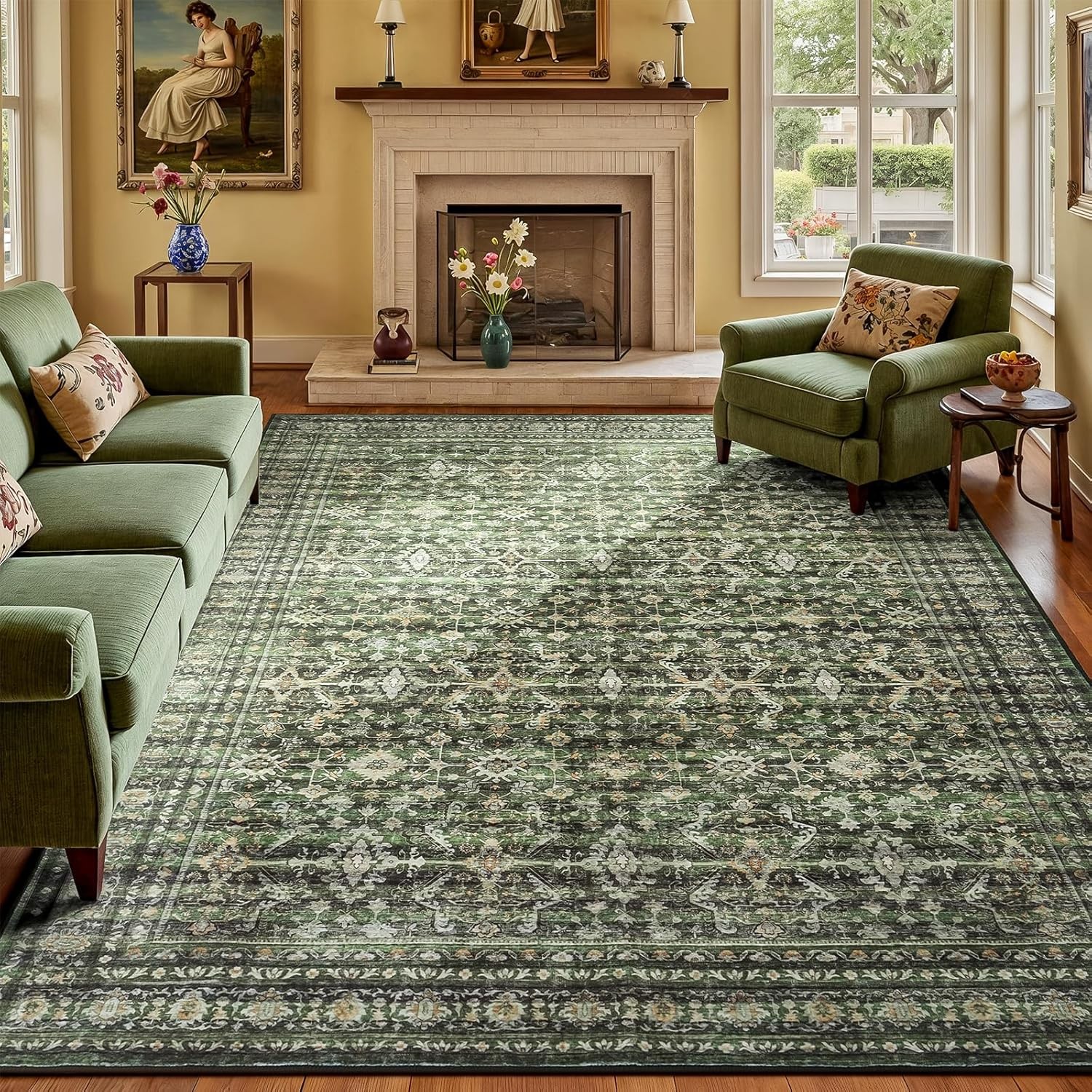 Lofus 8×10 Area Rug for Living Room,Green Washable Large Rugs with Non-Slip Back