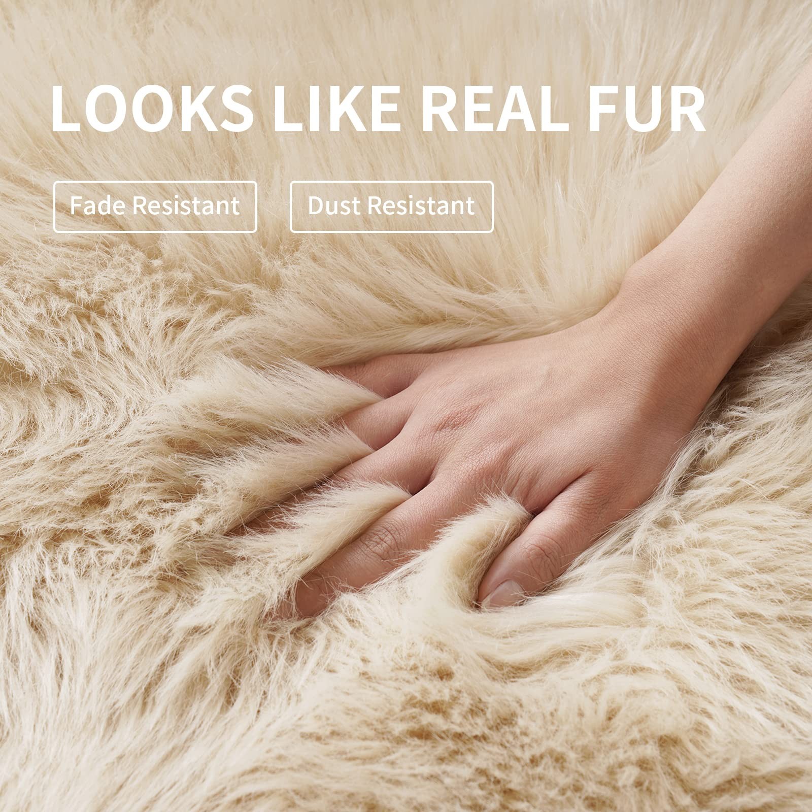 Faux Fur Rug Sofa Chairs Cover, Beige Small Rug for Bedroom, 2X3 Shaggy Furry…