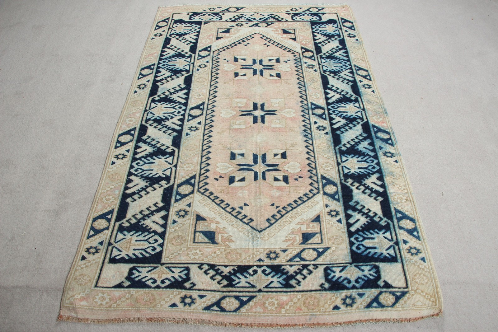 Turkish Area Rug, 4,1×6,6 ft Vintage Rug, Blue Wool Rug