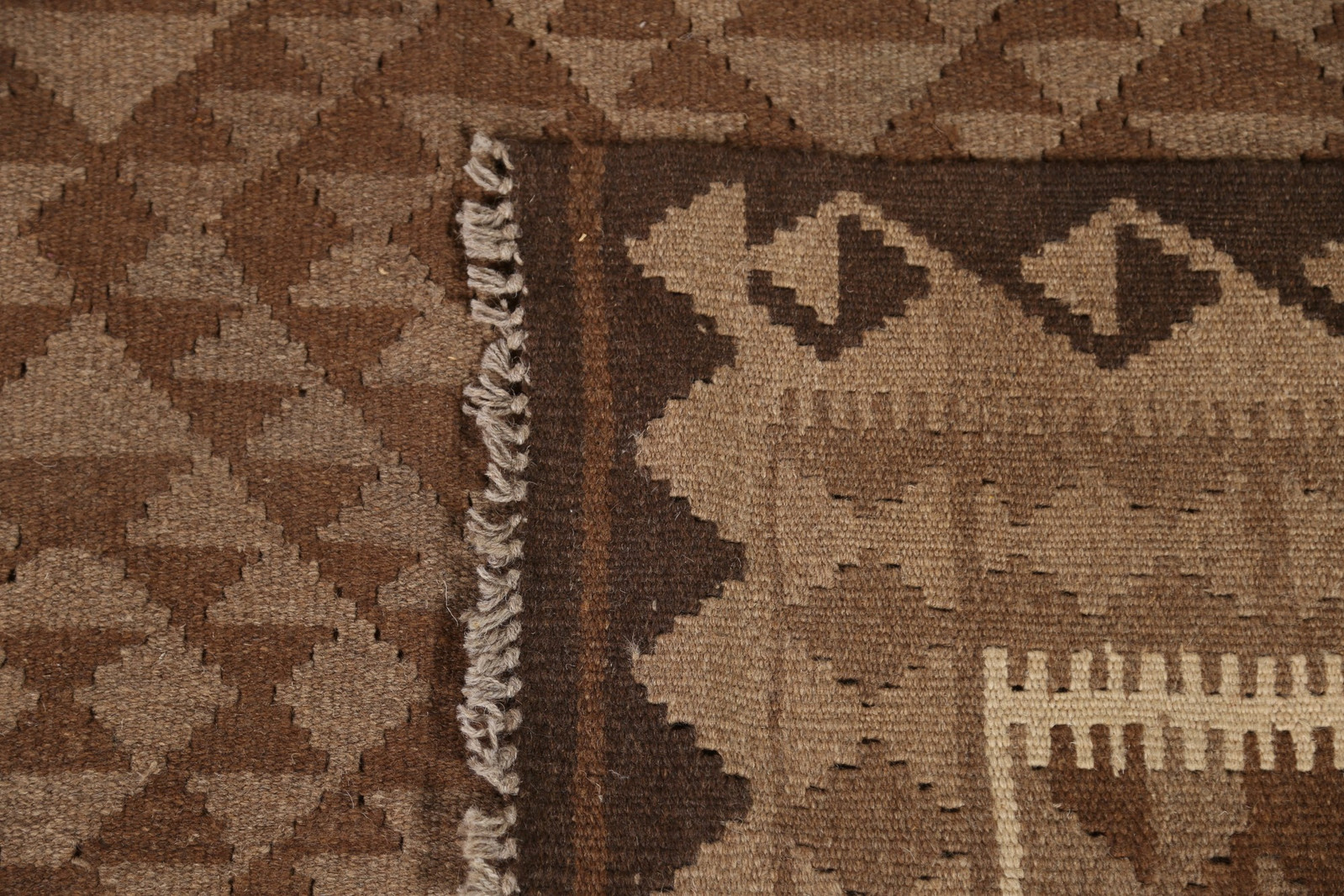 Geometric Kilim Rug 5×8 Ft Hand Woven Brown Wool Carpet Tribal Area Rug
