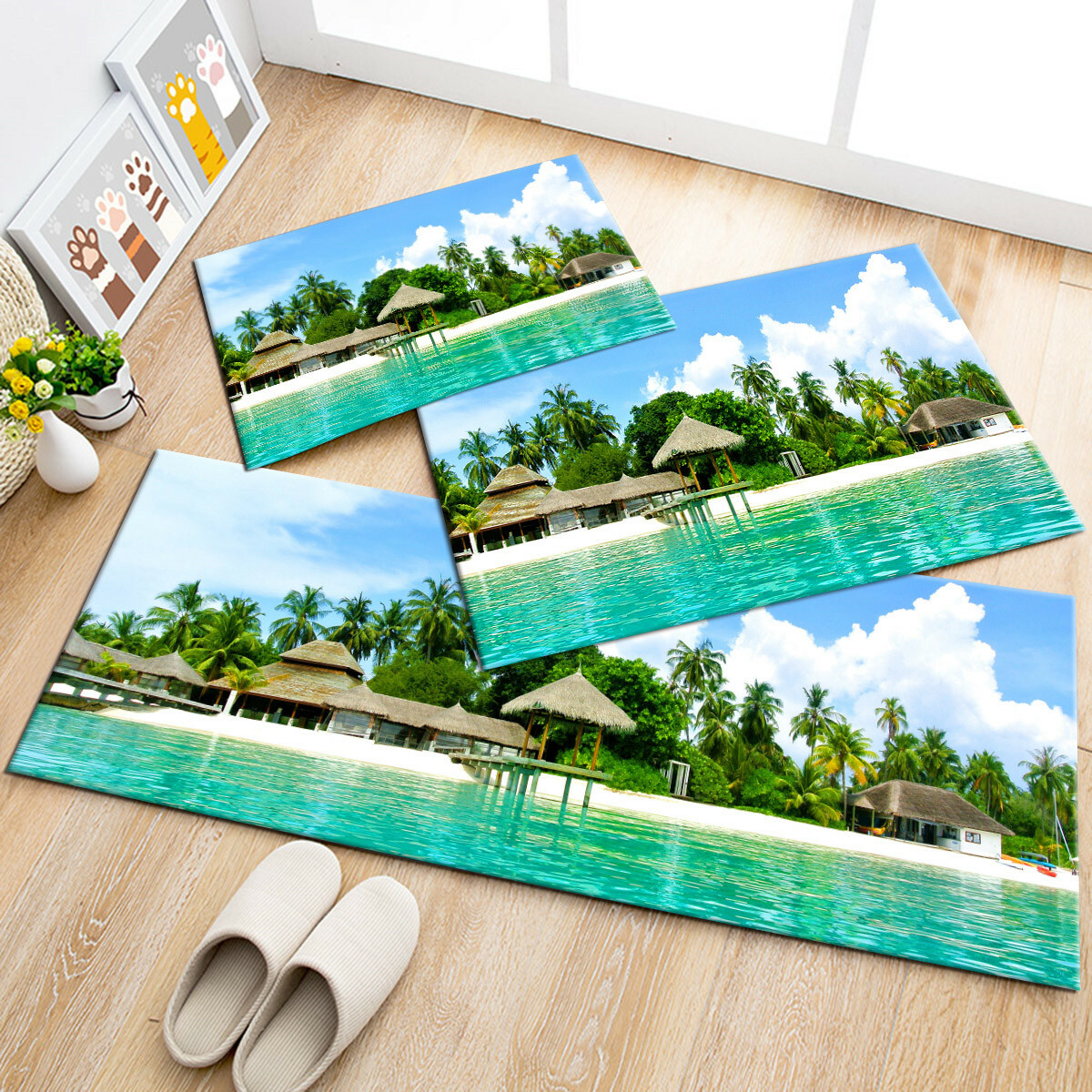 Tropical Vacation Palm Beach Kitchen Mat Non-Slip Carpet Bedroom Floor Area Rugs