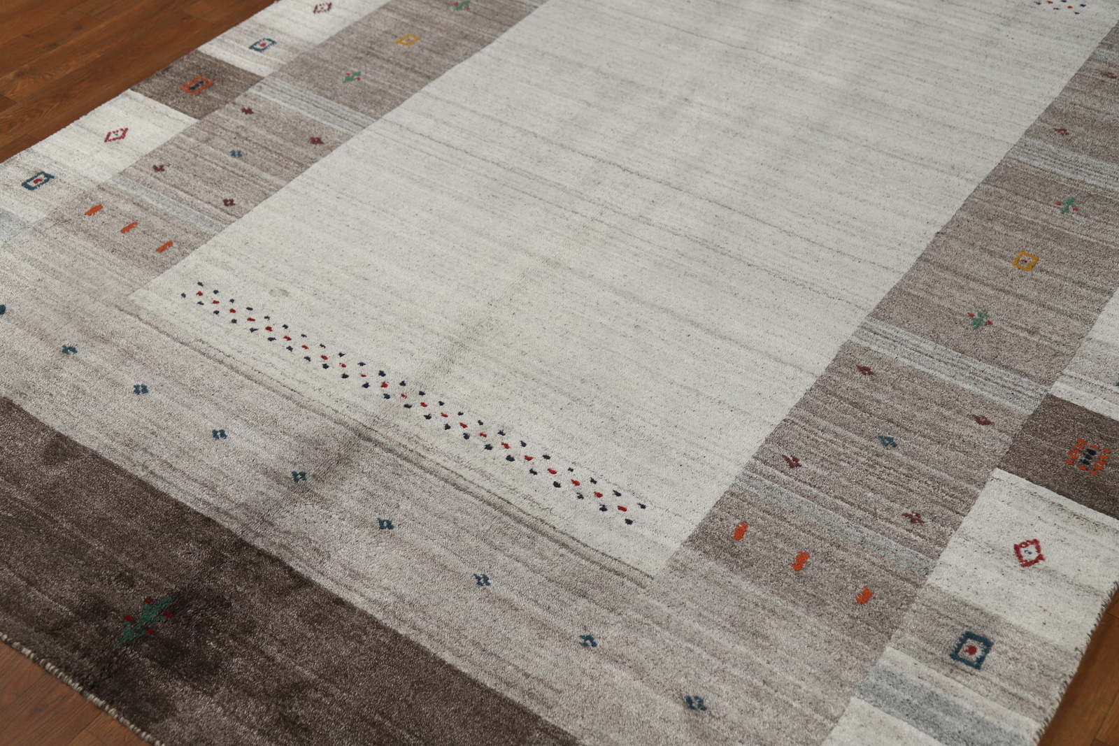 Bordered Artisan-made Grey Wool Gabbeh Rug Hand-knotted Carpet 5×8 ft.