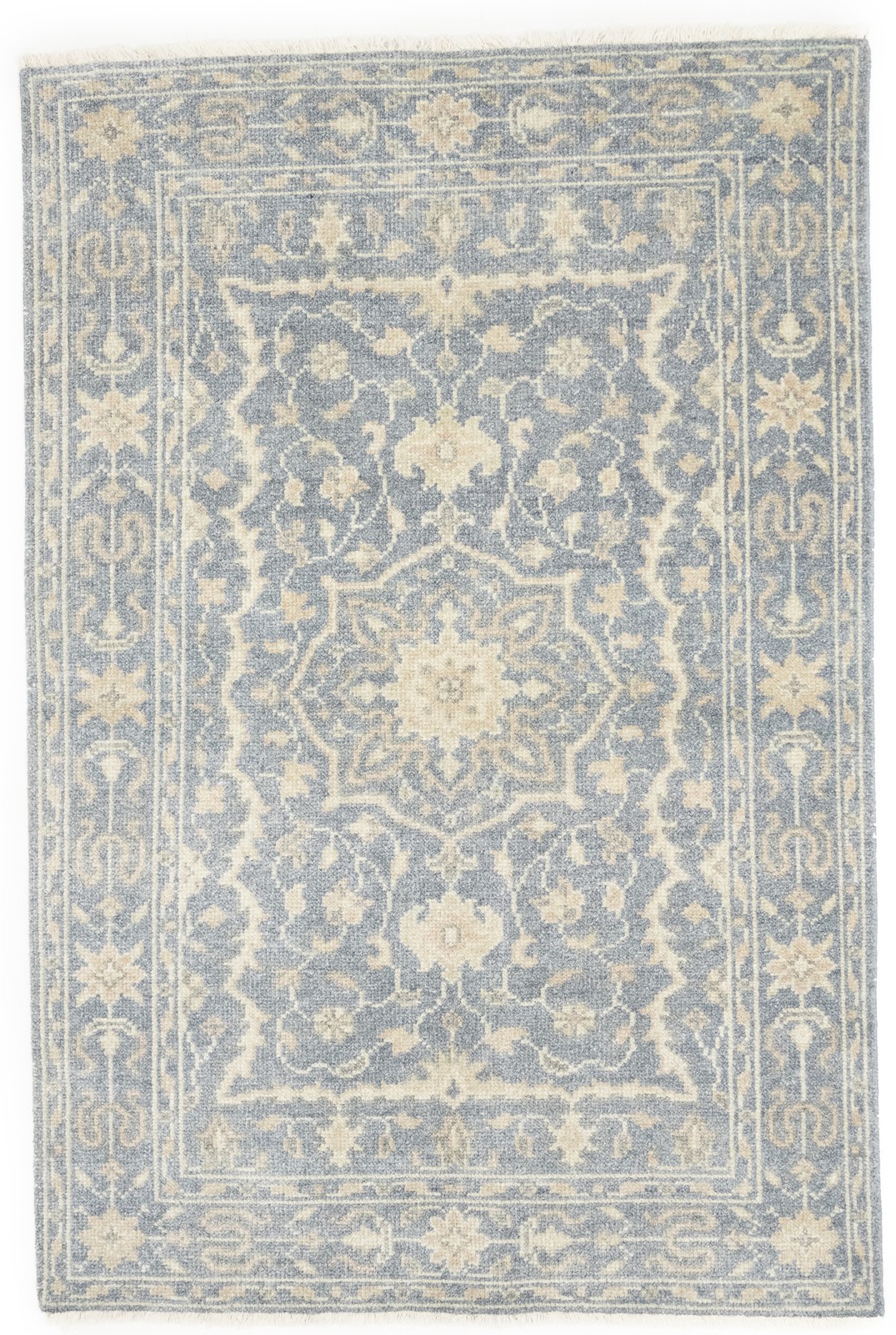 4×6 Hand-Knotted Muted Slate Floral Rug Transitional Oriental Wool Carpet