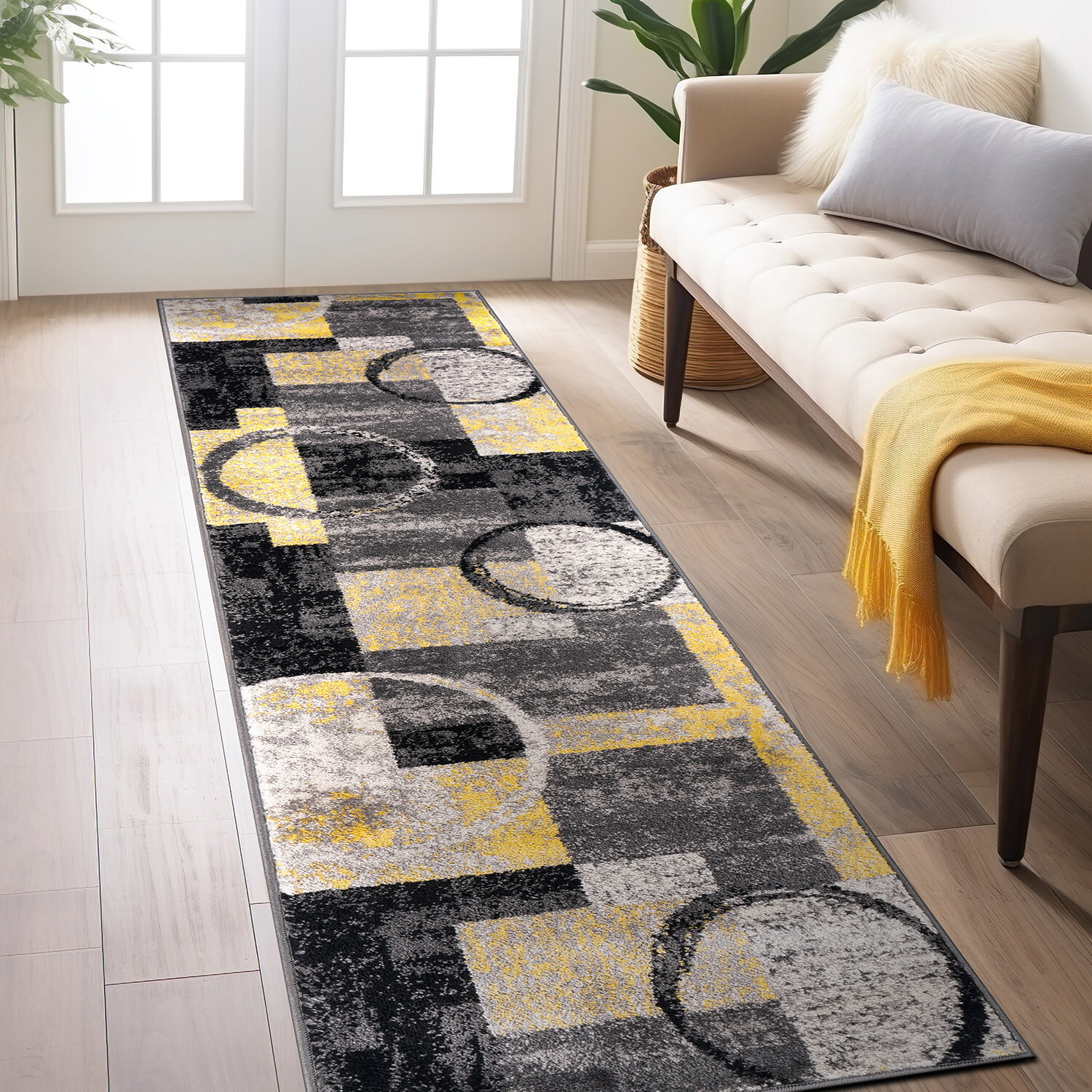 Rugshop Rugs Runner 2×10 Abstract Circle Yellow Carpet Runner Rug for Hallway