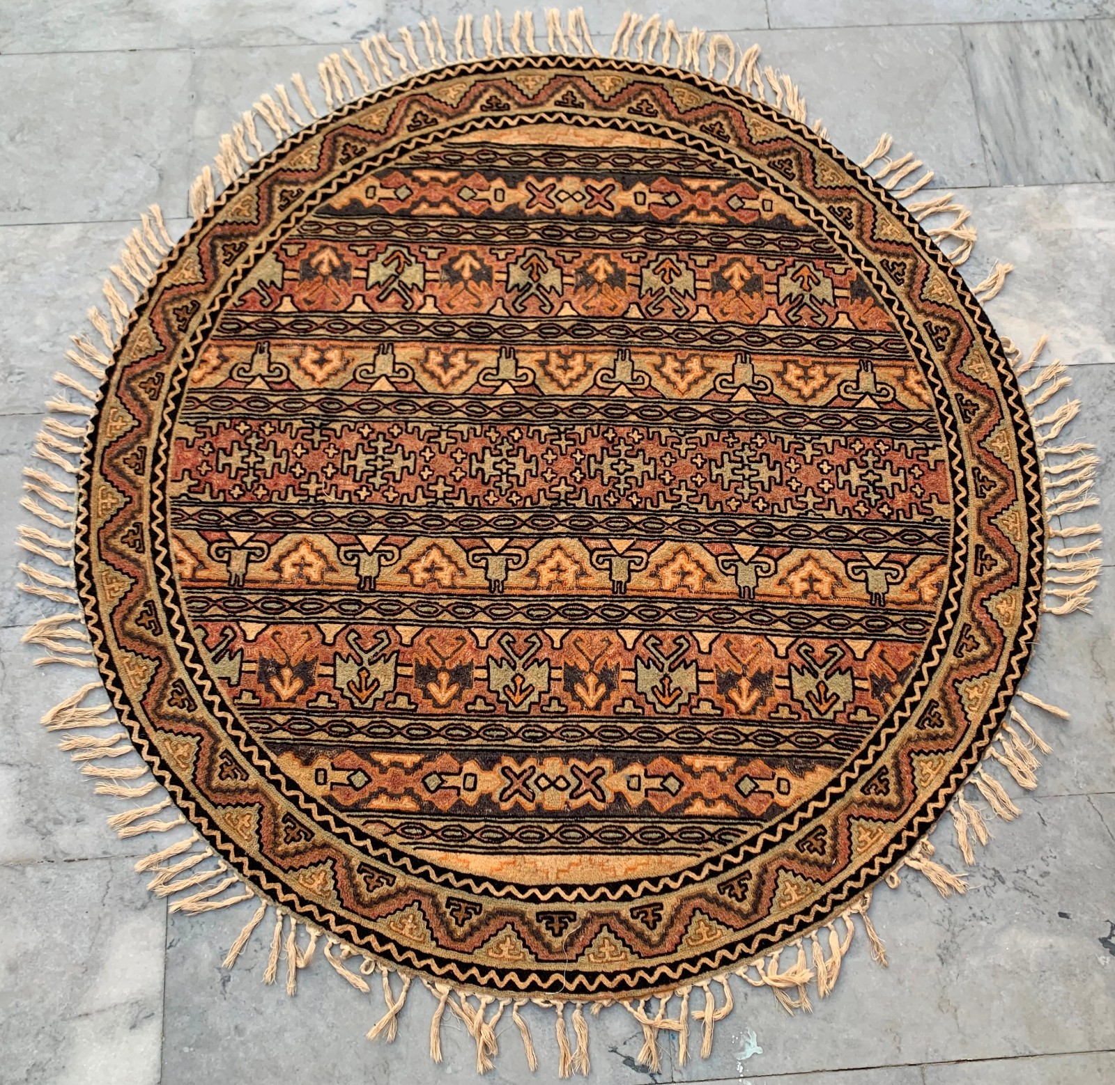 Vintage French Style Aubusson Rug Needlepoint Round Rug 4×4 ft Free Ship