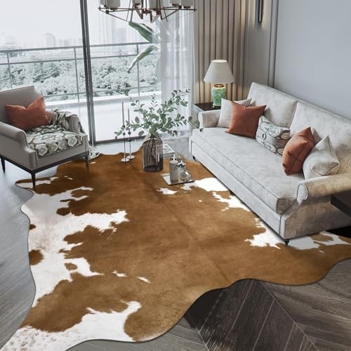 Luxury Faux Cowhide Rug 5.3×6.2 Ft – Western Cow 5.3×6.2 Feet Light Brown
