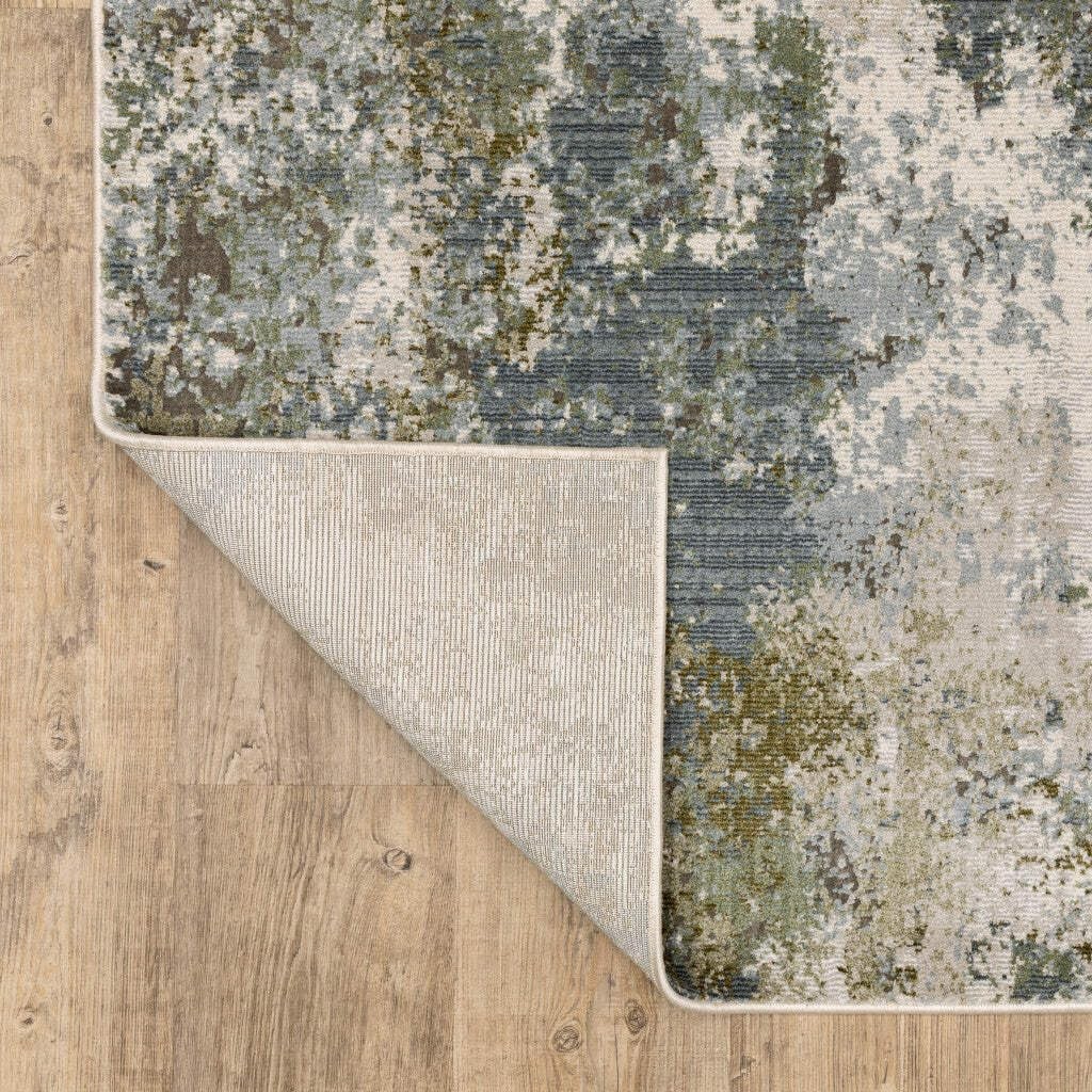 5′ X 8′ Blue Grey Green And Beige Abstract Power Loom Stain Resistant Area Rug