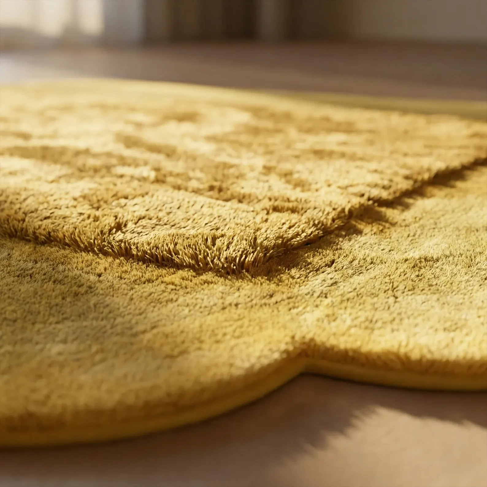 Luxury Scalloped Edge Wool Rug – Mustard Yellow Irregular Shaped Hand-Tufted