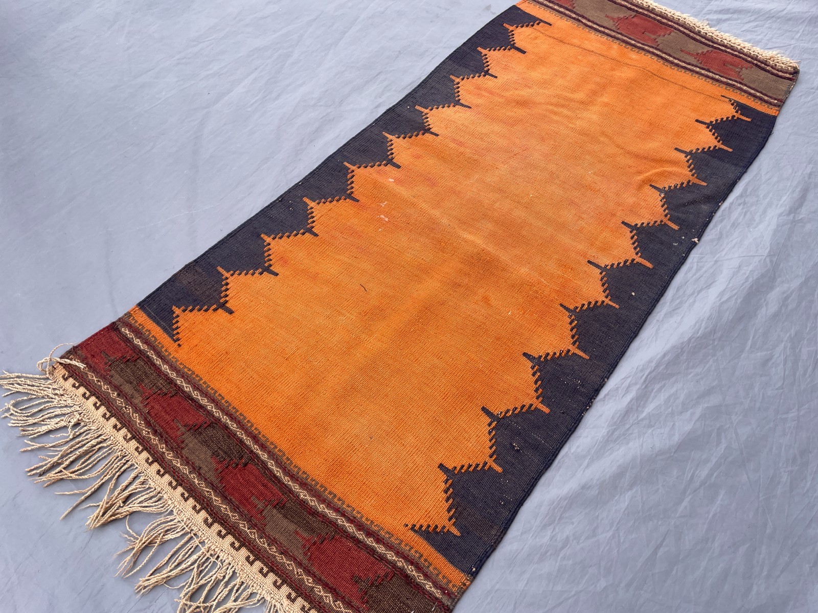 2 x 4’7 Ft Warm Afghan Tribal Kilim Runner Orange Flatweave Minimal Wool Rug