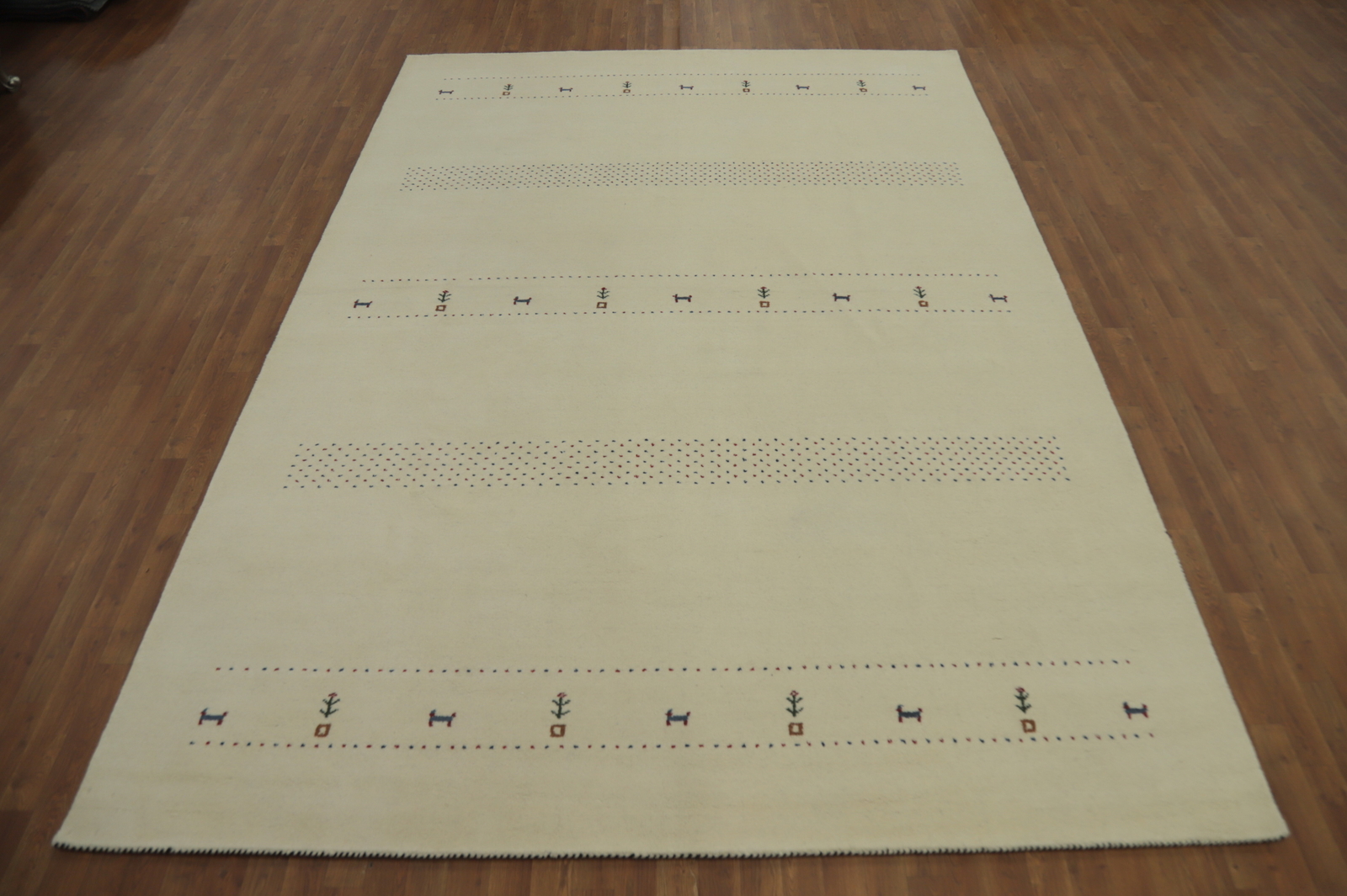 Artisan-crafted Beige Gabbeh Rug Wool Handmade Carpet 8×12 ft