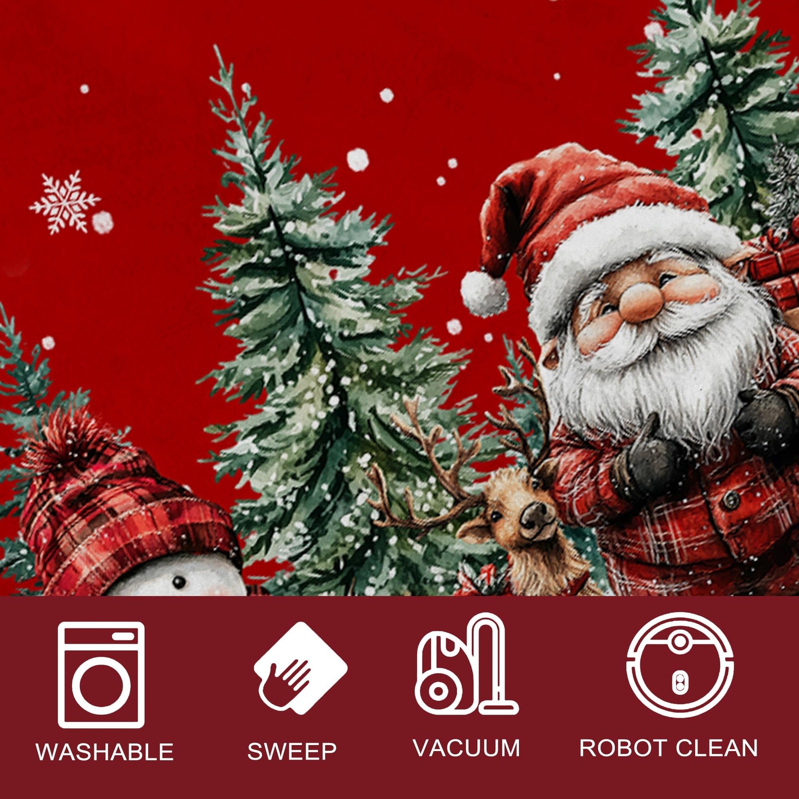 Christmas Door Mat, Santa and Snowman Red Rugs – Xmas Washable Non Slip Low P…