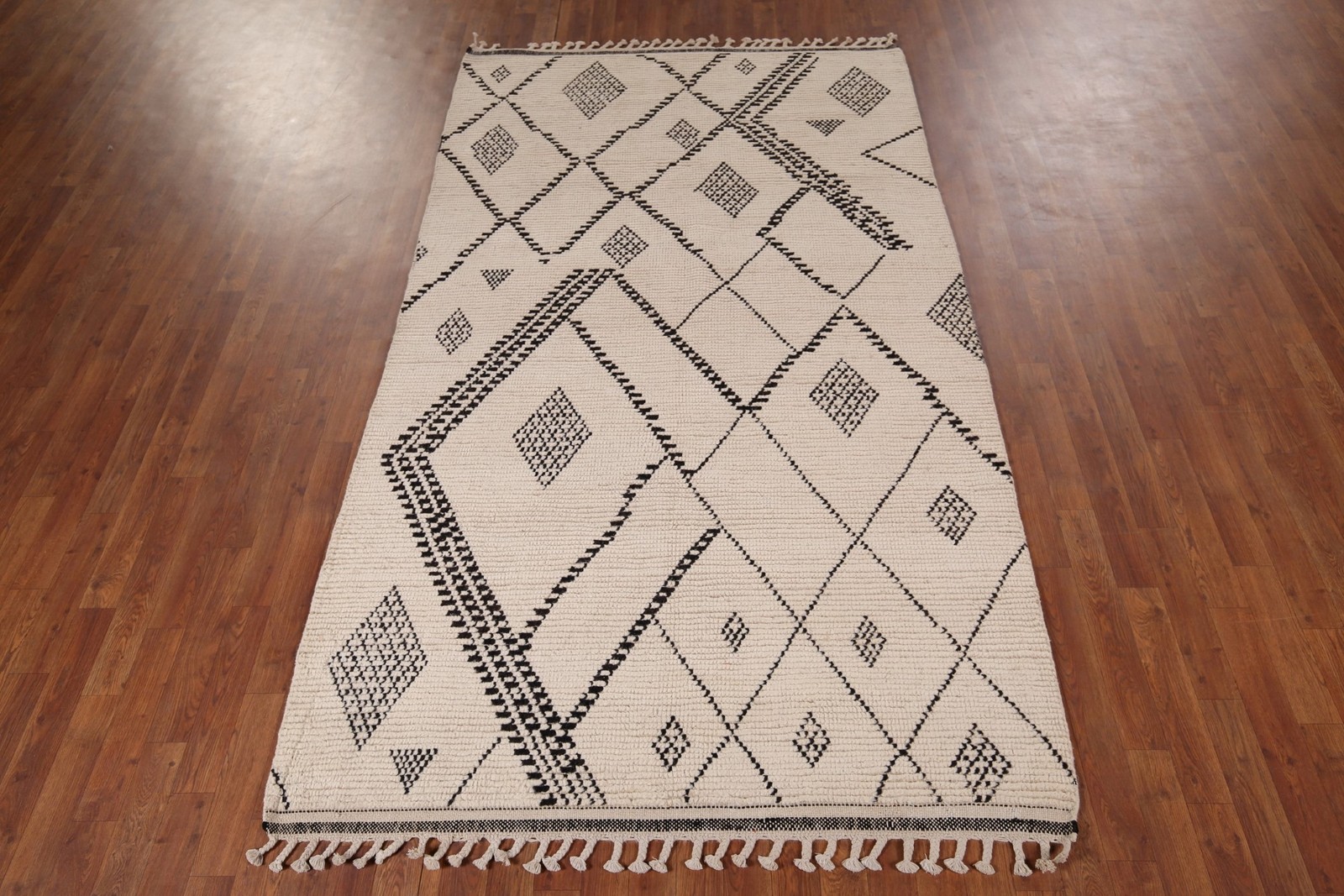 Moroccan Oriental Area Rug 5×9 Hand-knotted Wool Geometric Ivory/ Brown Carpet