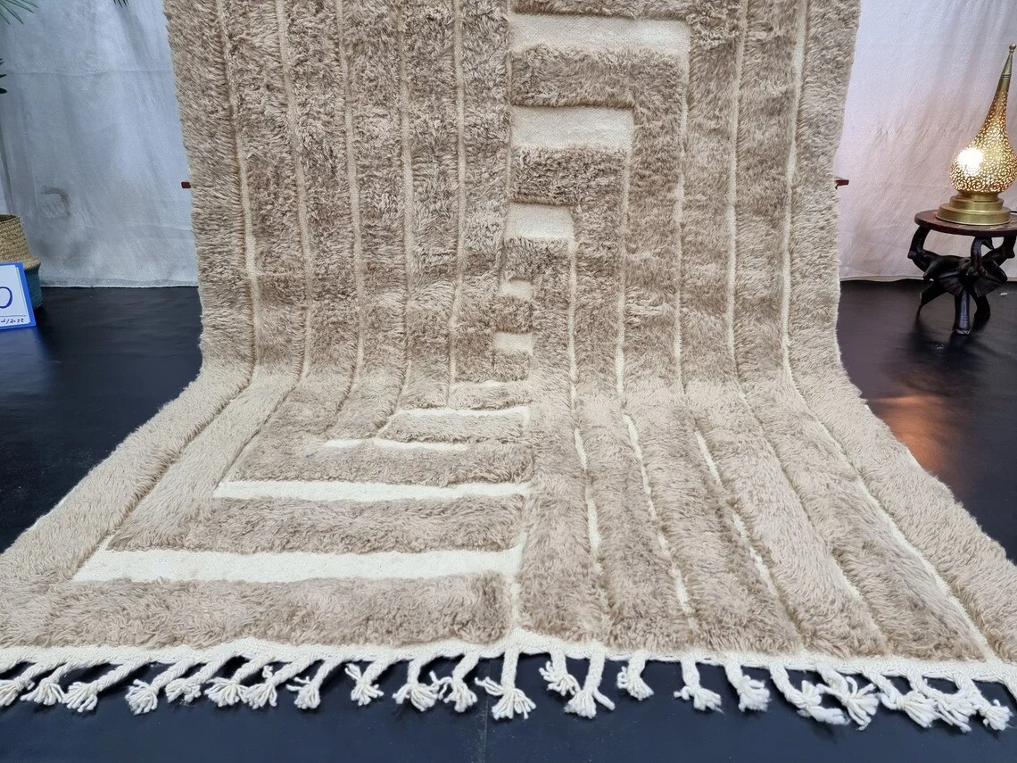MADE TO ORDER – ARTISTIC BENIOUARAIN RUG- Moroccan Handwoven Rug- Dark Beige Rug