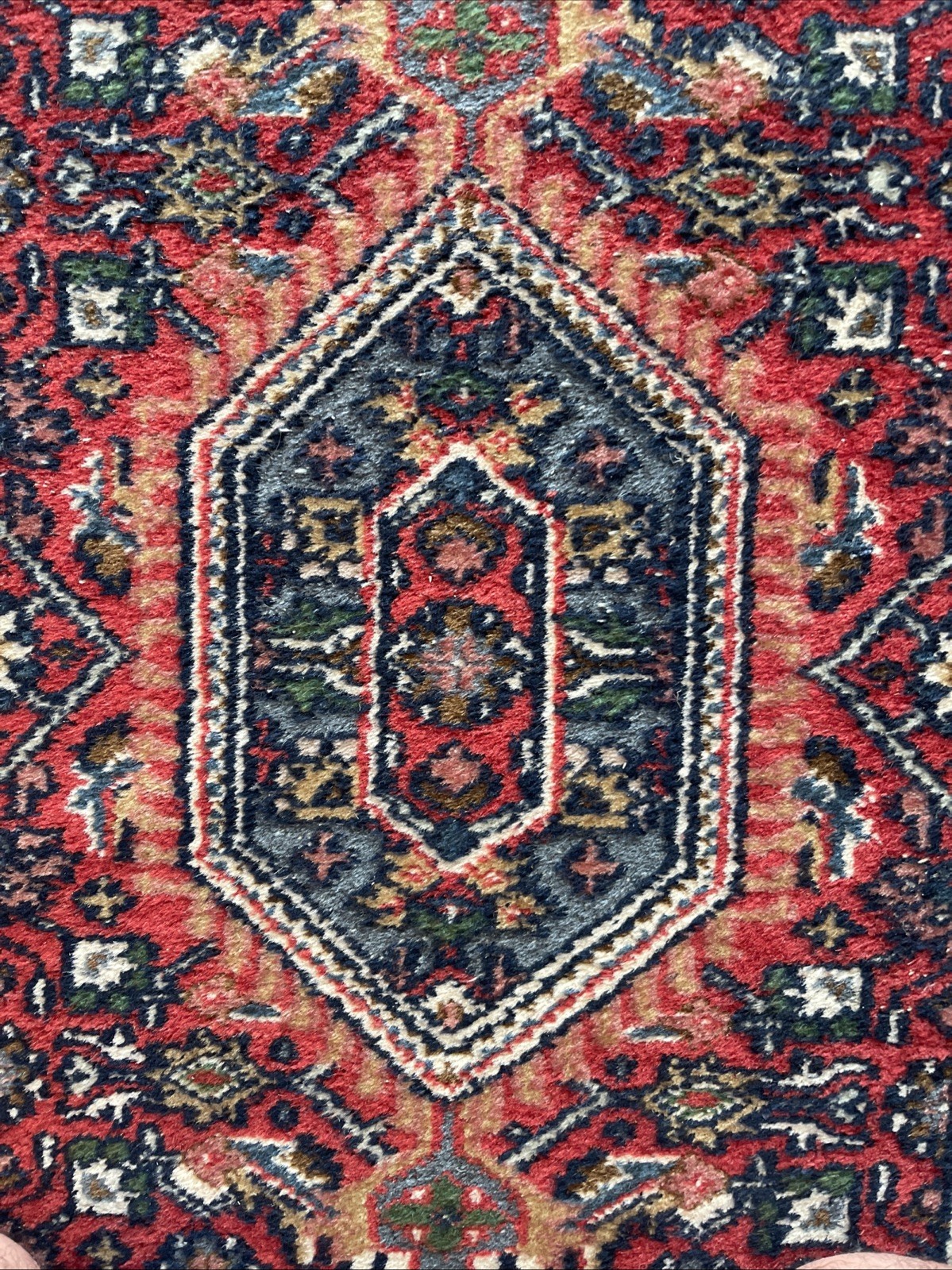 Vintage Reds & Blues Bijar Area Rug 25” x 50” Wool Hand-Knotted Oriental Rug
