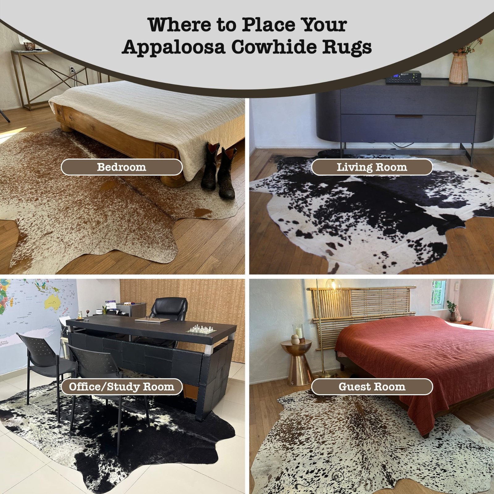 5×7 ft Black Speckled Cowhide Rug –100% Genuine Leather–Best Price Luxury Décor