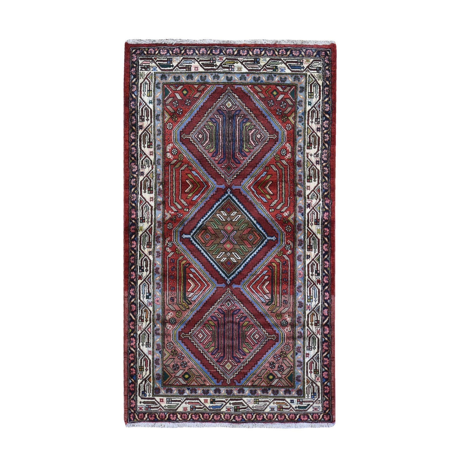 3’8″x6’5″ New Farsian Meleyir with Abrash Geometric Design Hand Made Rug R59851