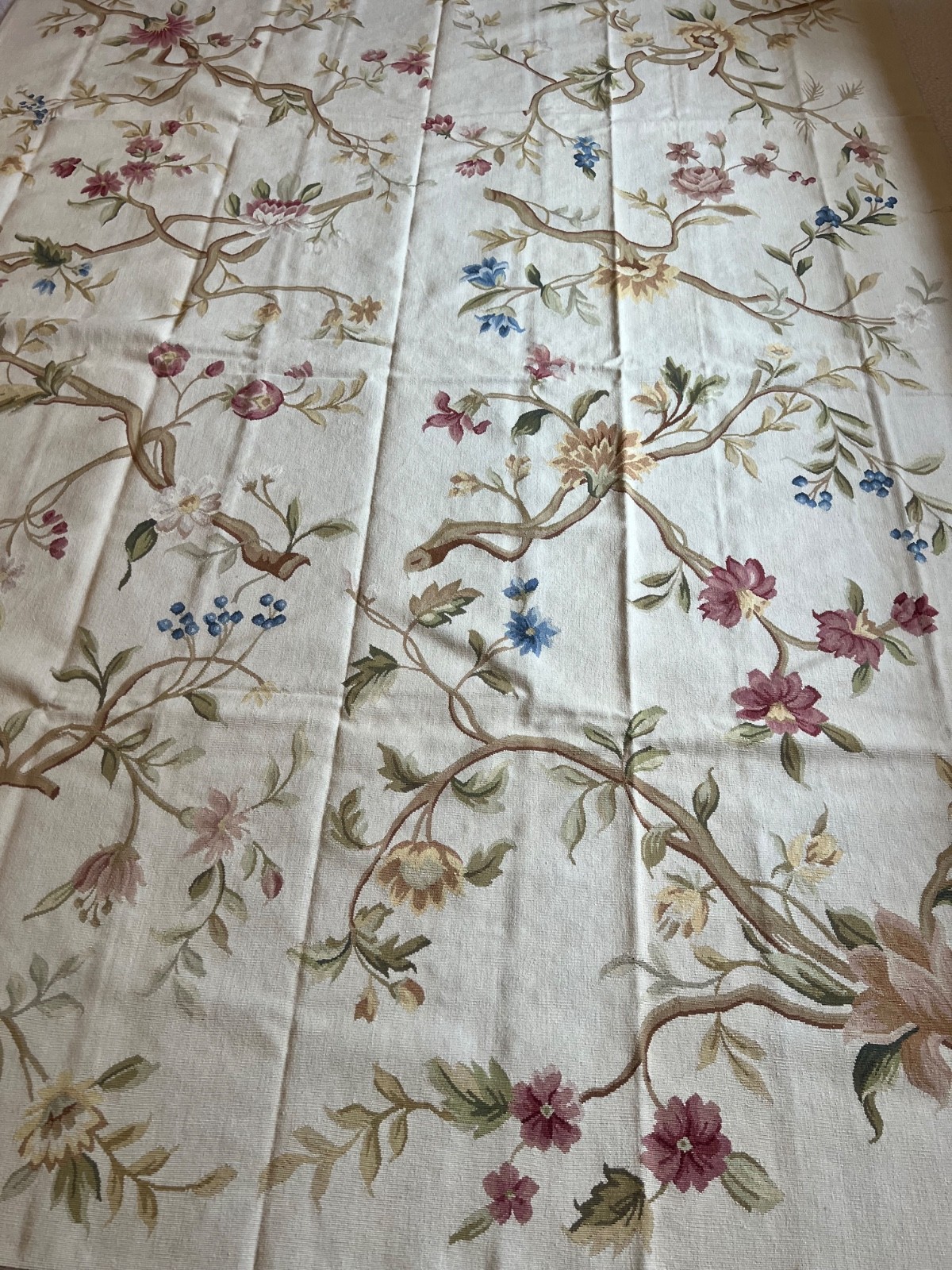 Beautiful beige cream multicolor wool handmade aubusson rug 8 x 10