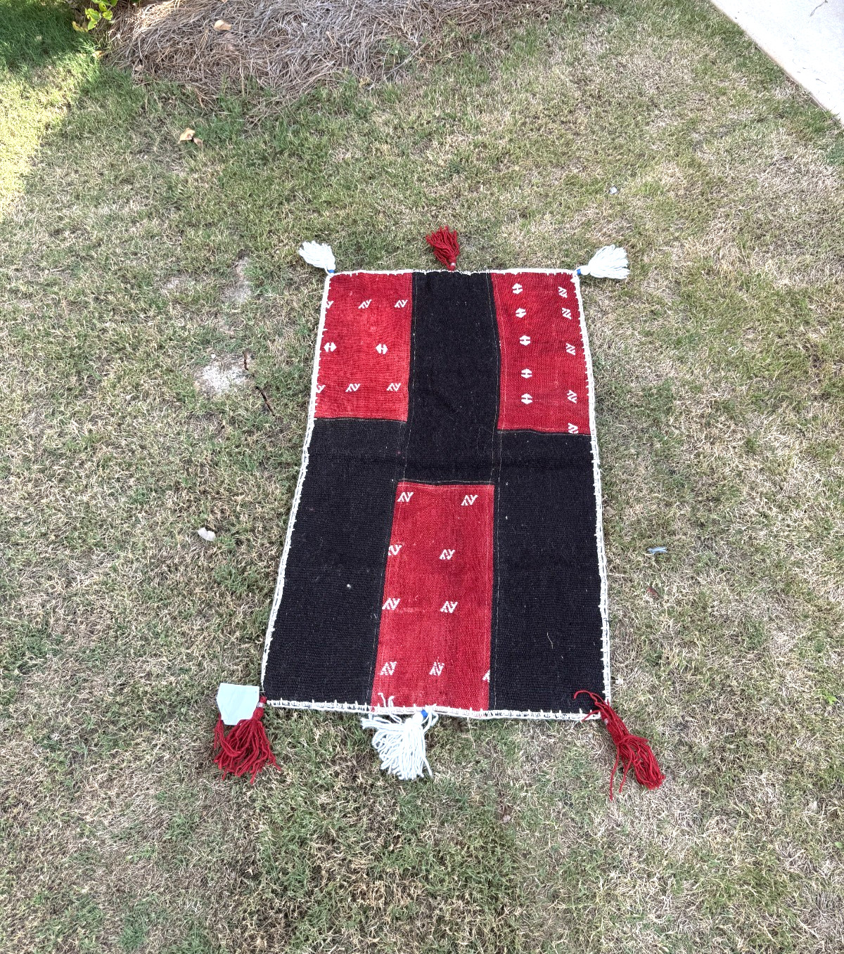 Black Red Anatolian Kilim Rug, 25.6×37.4 in (65×95 cm) Handmade Wool with Tassel