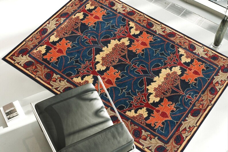 Rug Hand tufted Blue Traditional Oriental Style Handmade Tufted 100% Wool rug
