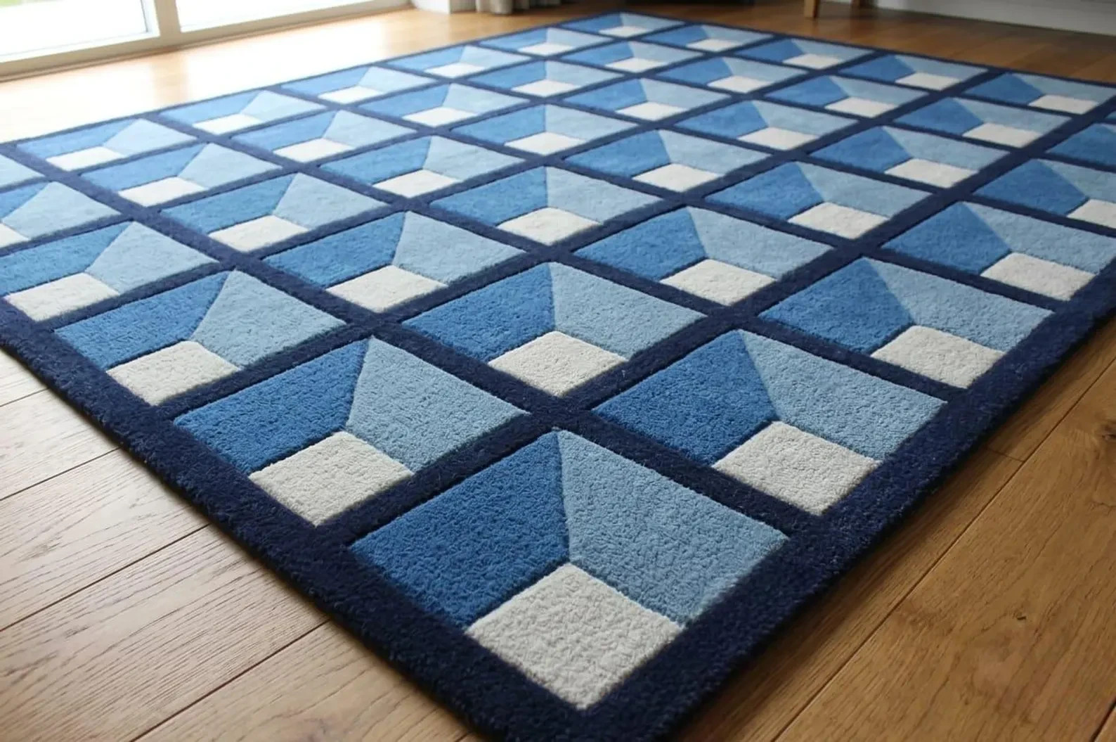 Hand-Tufted Geometric Grid Rug Modern Square Pattern Wool Area Rug, Contemporary