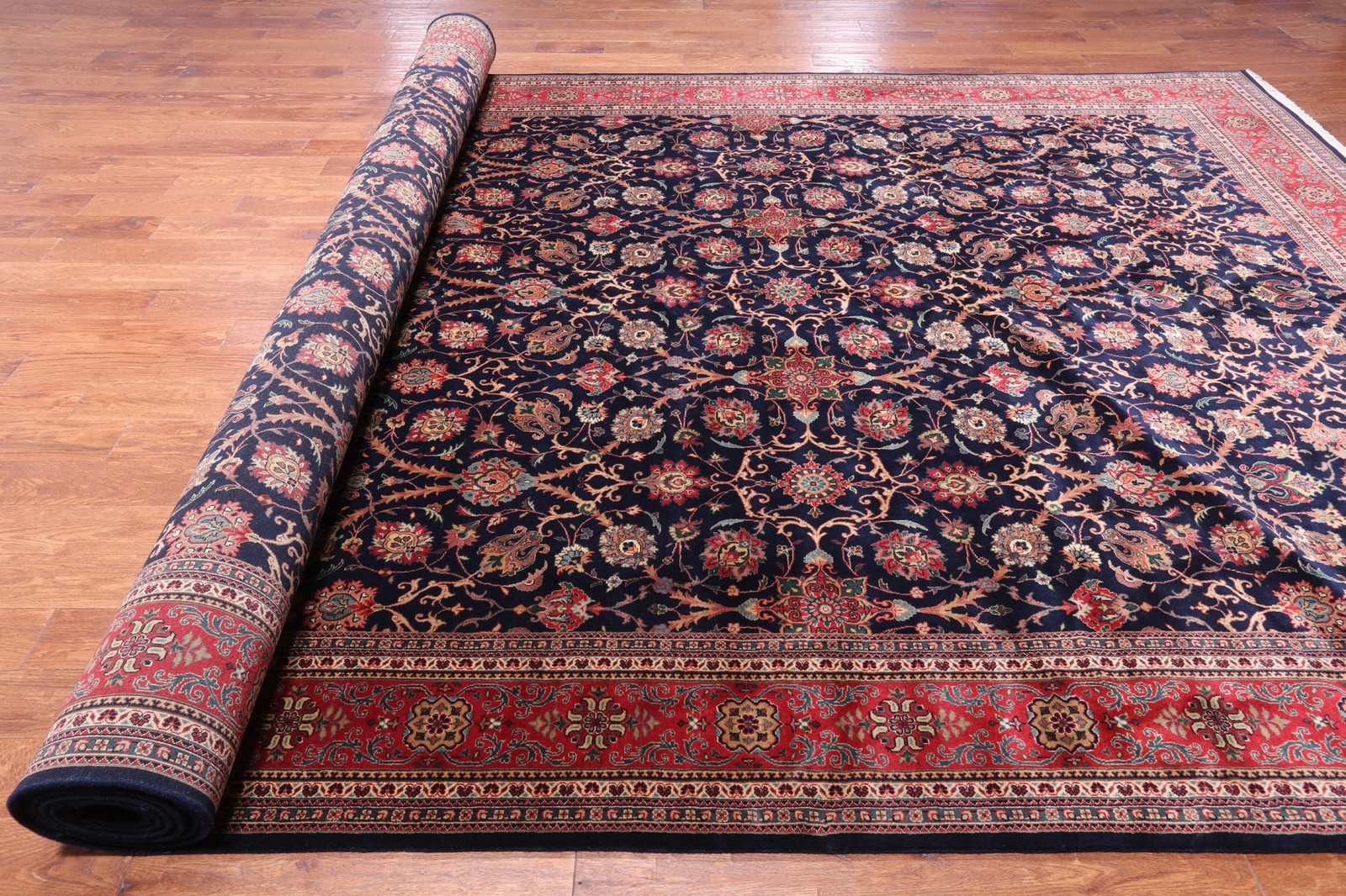 Navy Blue Traditional Handmade Wool Rug 9′ 6″ X 19′ 7″ – Q23958