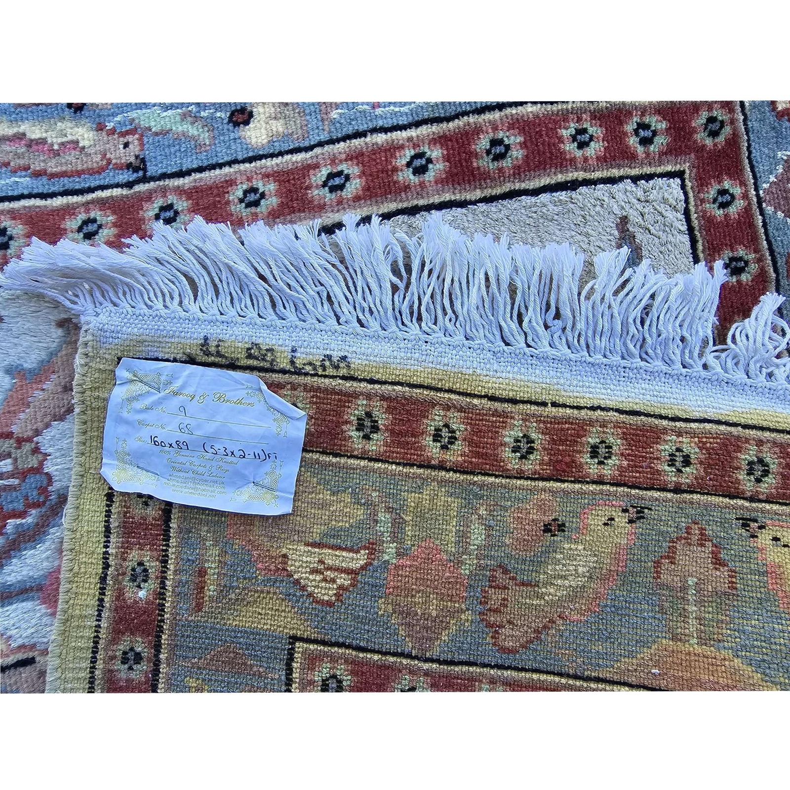 Area Rug Tree of Life Deer Birds Wool Silk Decor Hand Knotted Carpet (5.3×2.11)’