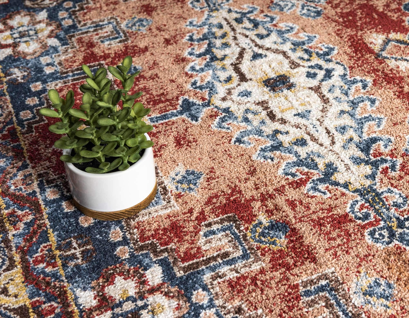 Utopia Collection Area Rug – Larissa (2’x 6′ 1″ Runner, Terracotta/ Blue)