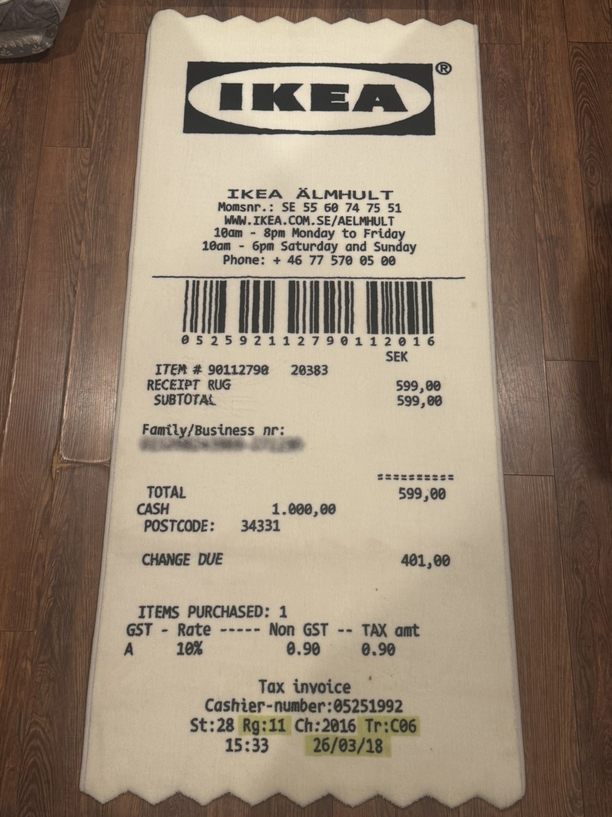 Virgil Abloh x IKEA MARKERAD Receipt Rug Off-White 2019 Authentic 79×35