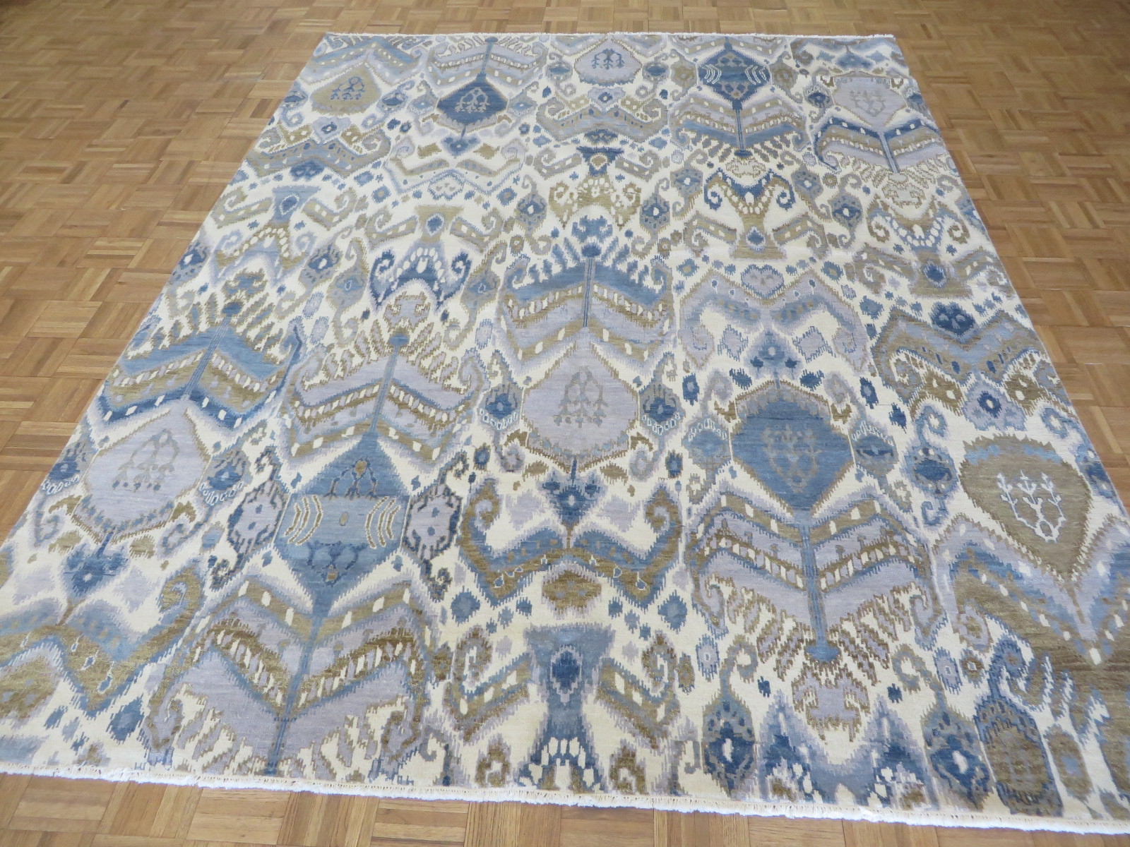 7’10 X 10’2 Hand Knotted Ivory Sky Blue Ikat Peshawar Oriental Rug G5205