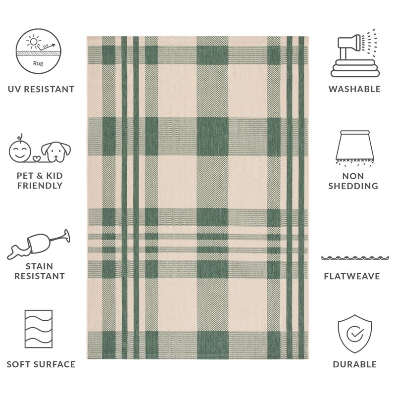 Plaid Indoor Outdoor Area Rug Stain Resistant Medium Pile Easy Clean Durable New