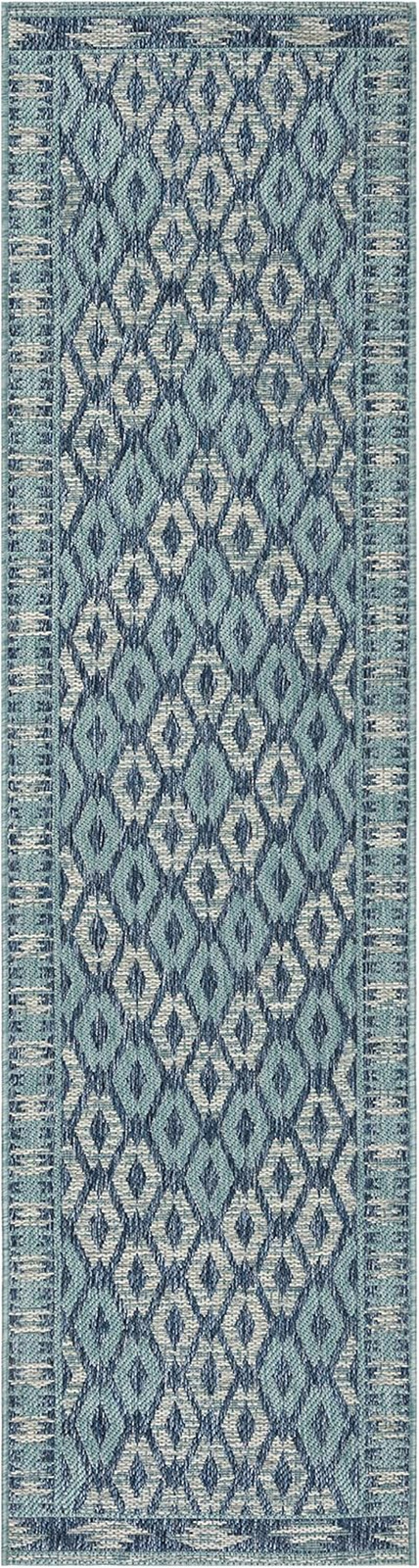 Washable Rug Outdoor Courtyard Collection – 2’3″ X 6’7″ Runner, Navy & Aqua Blue