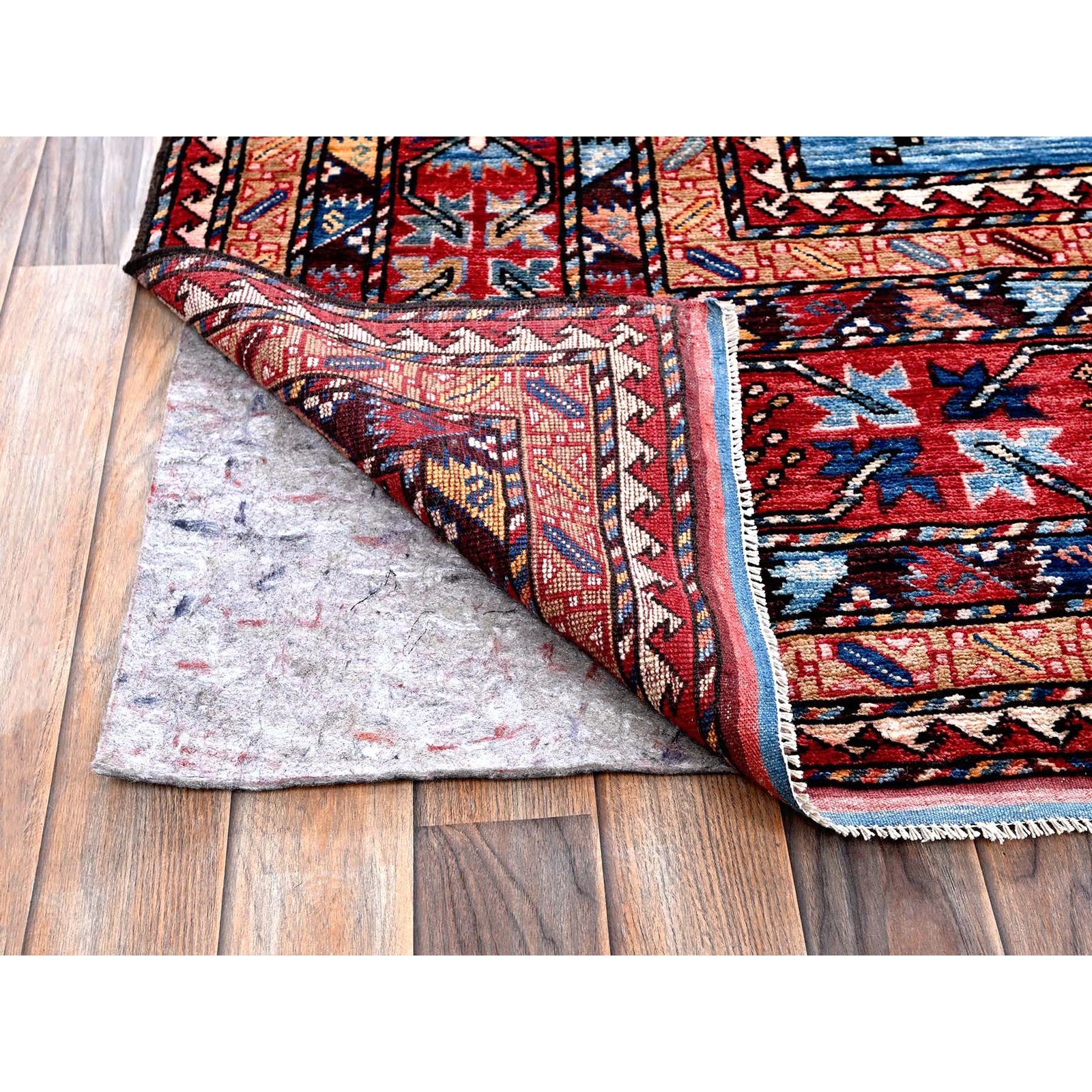 10’x13’6″ Blue Afghan Ersari Caucasian Design Revival Hand Knotted Wool Rug R565