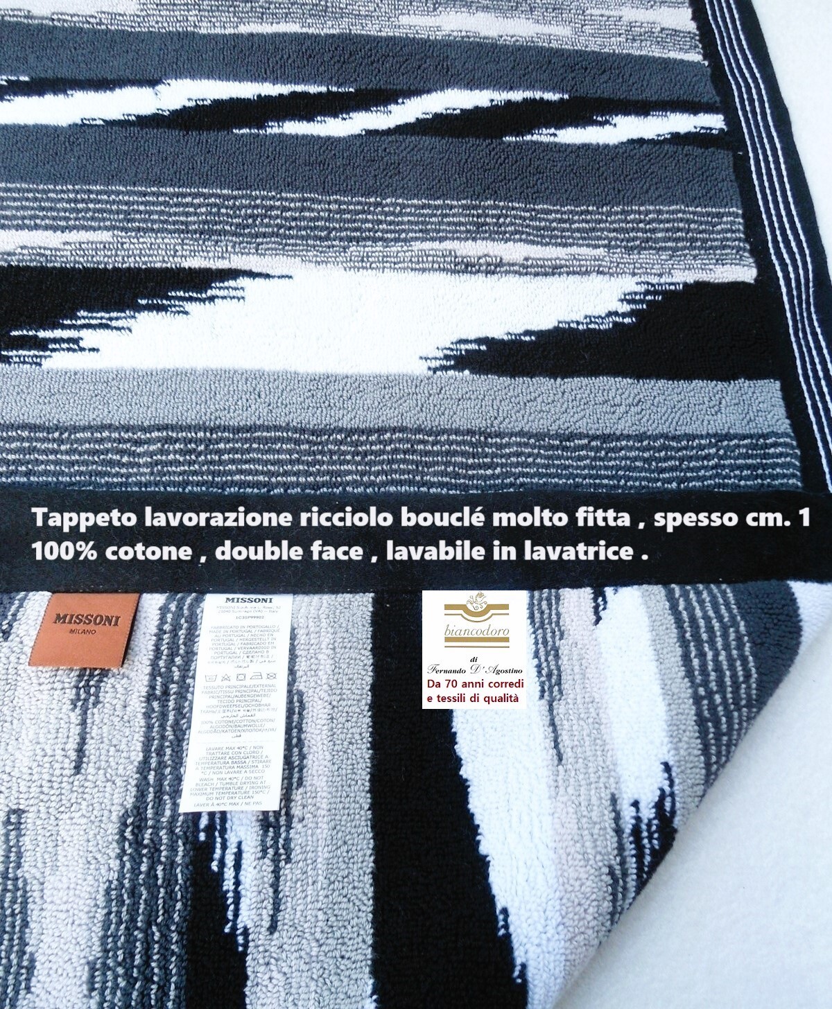 Missoni Multi-Purpose Rug 90 x 60 cm, 100% Cotton, Double Face, Heavy