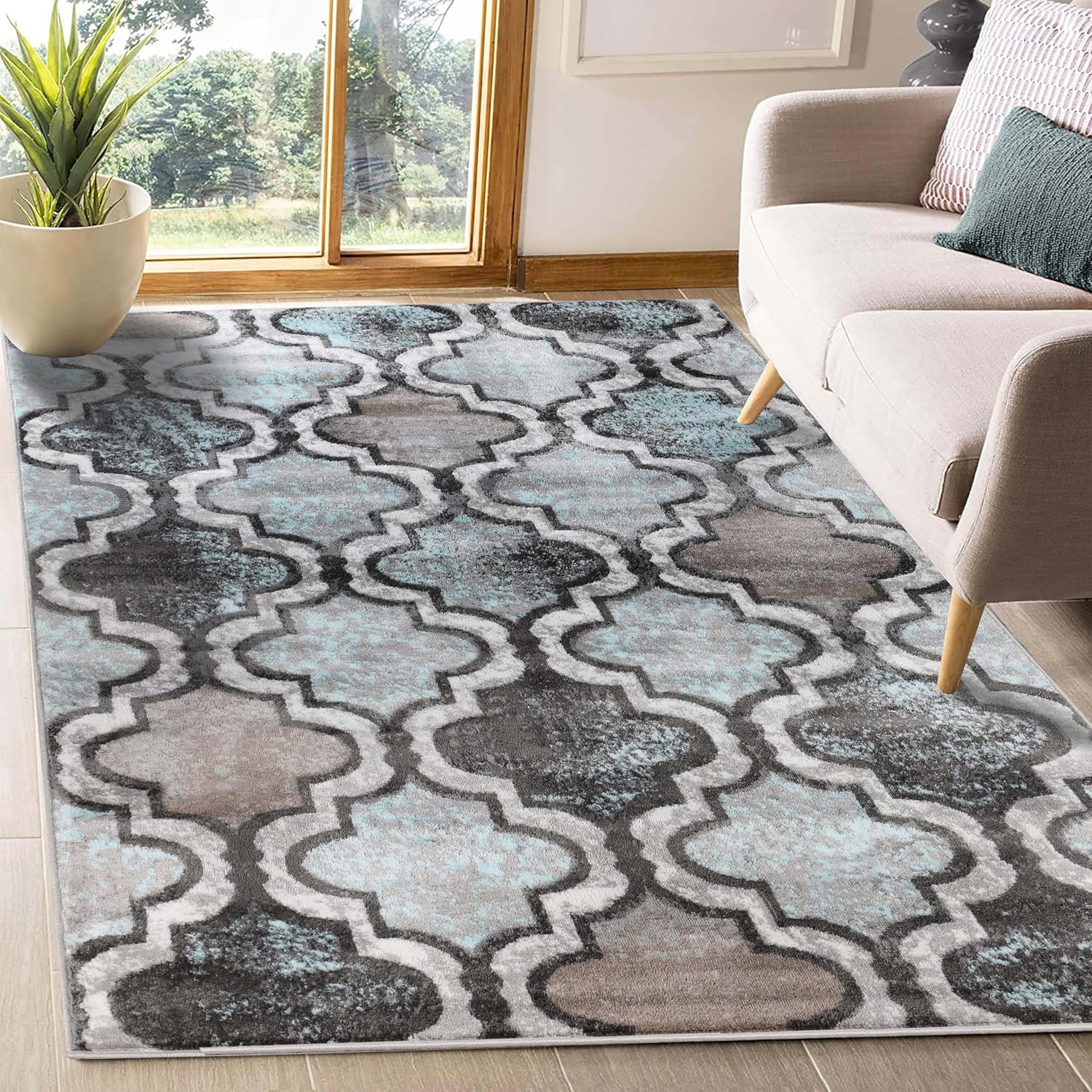 Indoor Large Area Rug, Jute Backed, Perfect for Living/Dining Room, Bedroom, Off