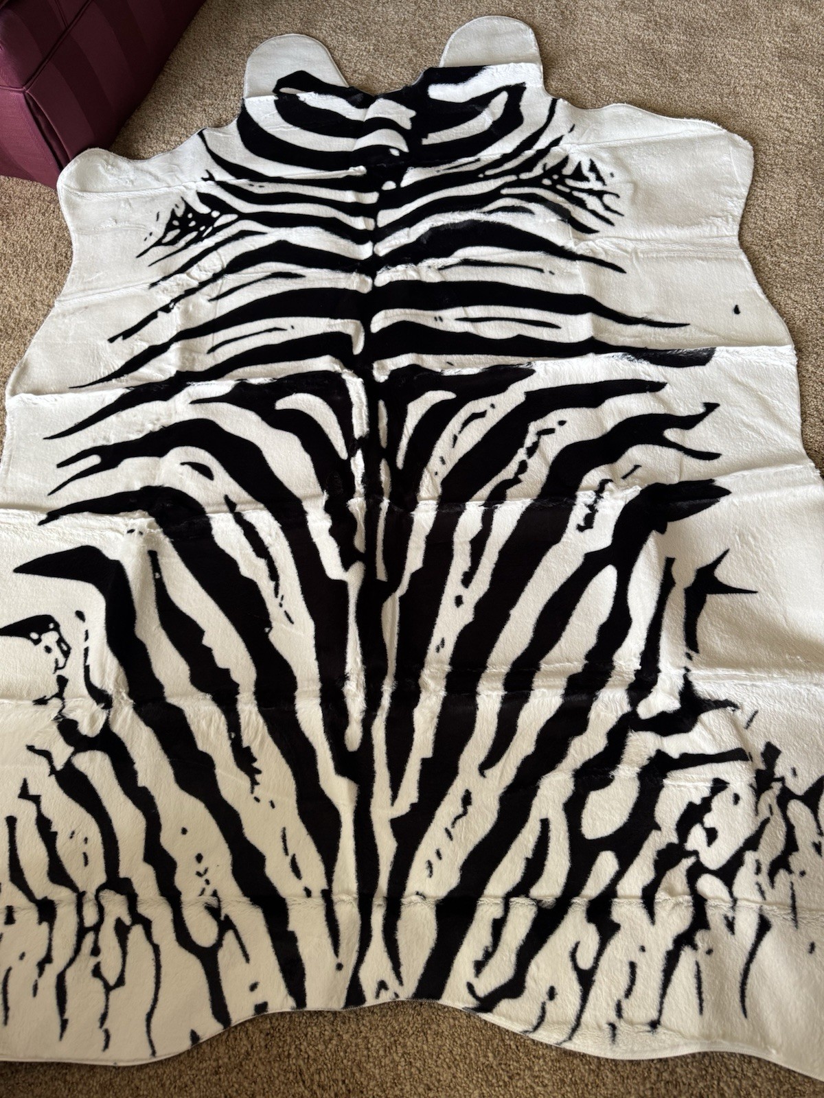 NEW SOFT Lux Big Zebra Area Rug 4.6 x 6 ft Faux Cowhide Fur ZOO Safari Wild Styl