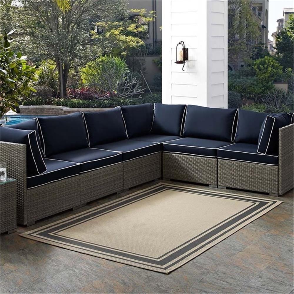 Modway Rim 63×90.5″ Solid Border Indoor and Outdoor Area Rug in Gray and Beige